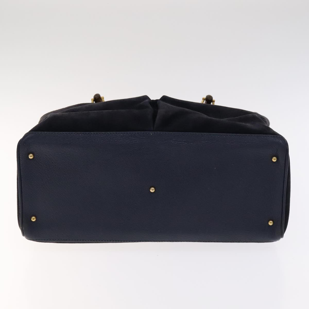 Gucci Bamboo Navy Suede Handbag