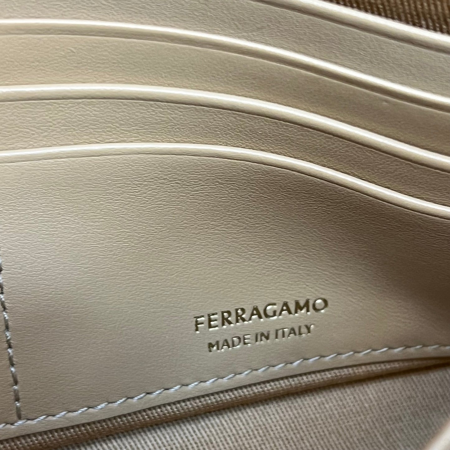 FERRAGAMO Arch Mini Beige Leather Crossbody Bag