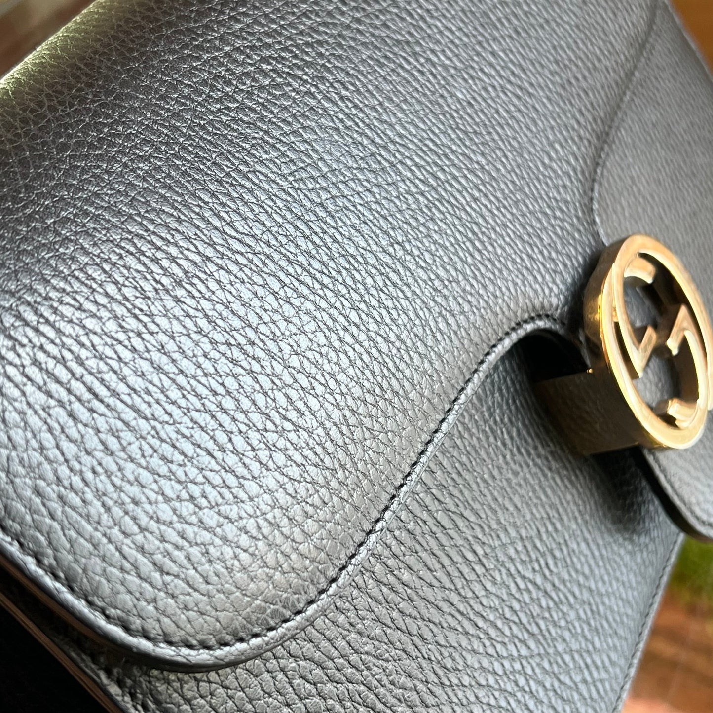 GUCCI Interlocking G Black Dollar Calfskin Shoulder Bag