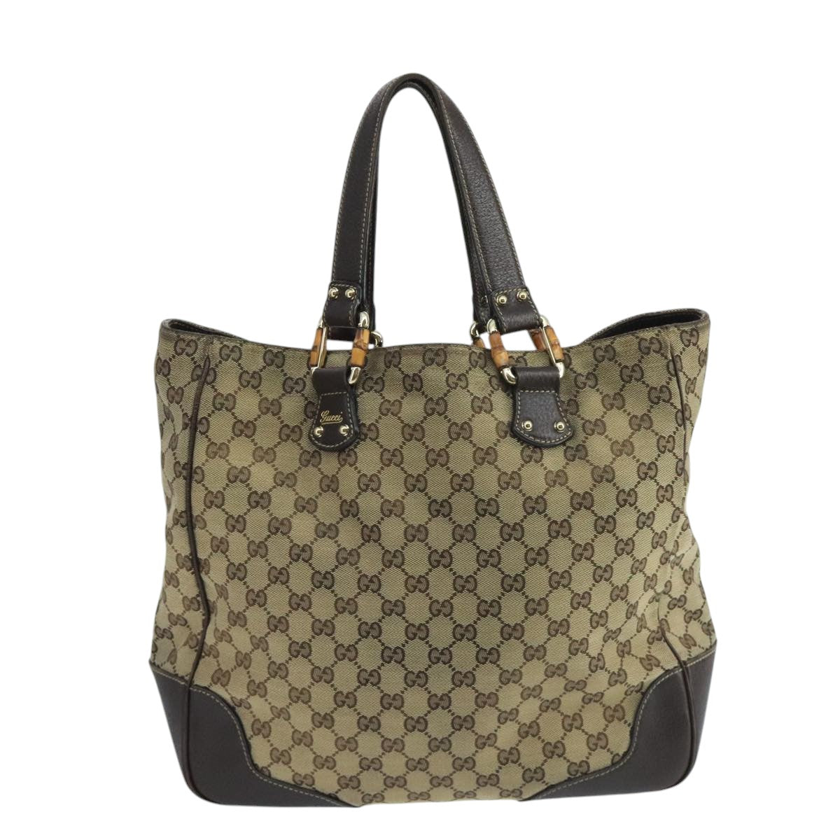 Gucci Bamboo Beige Canvas Tote Bag