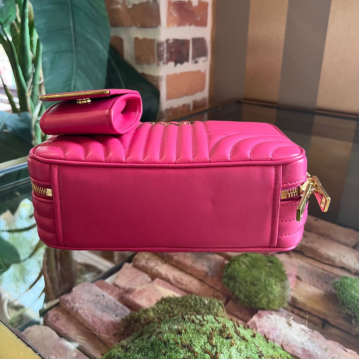PRADA Diagramme Pink Leather Top Handle Shoulder Bag