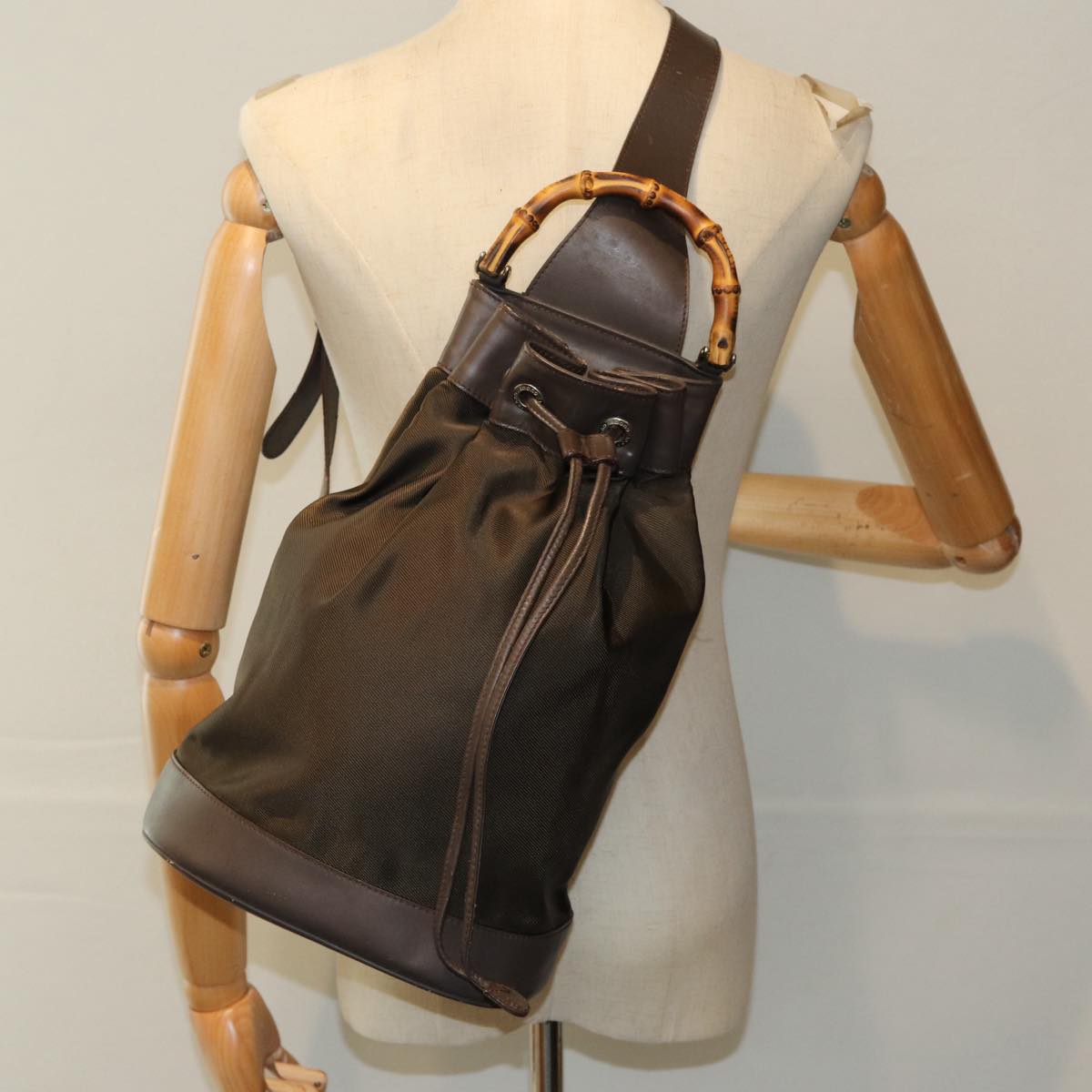 Gucci Bamboo Brown Synthetic Backpack Bag