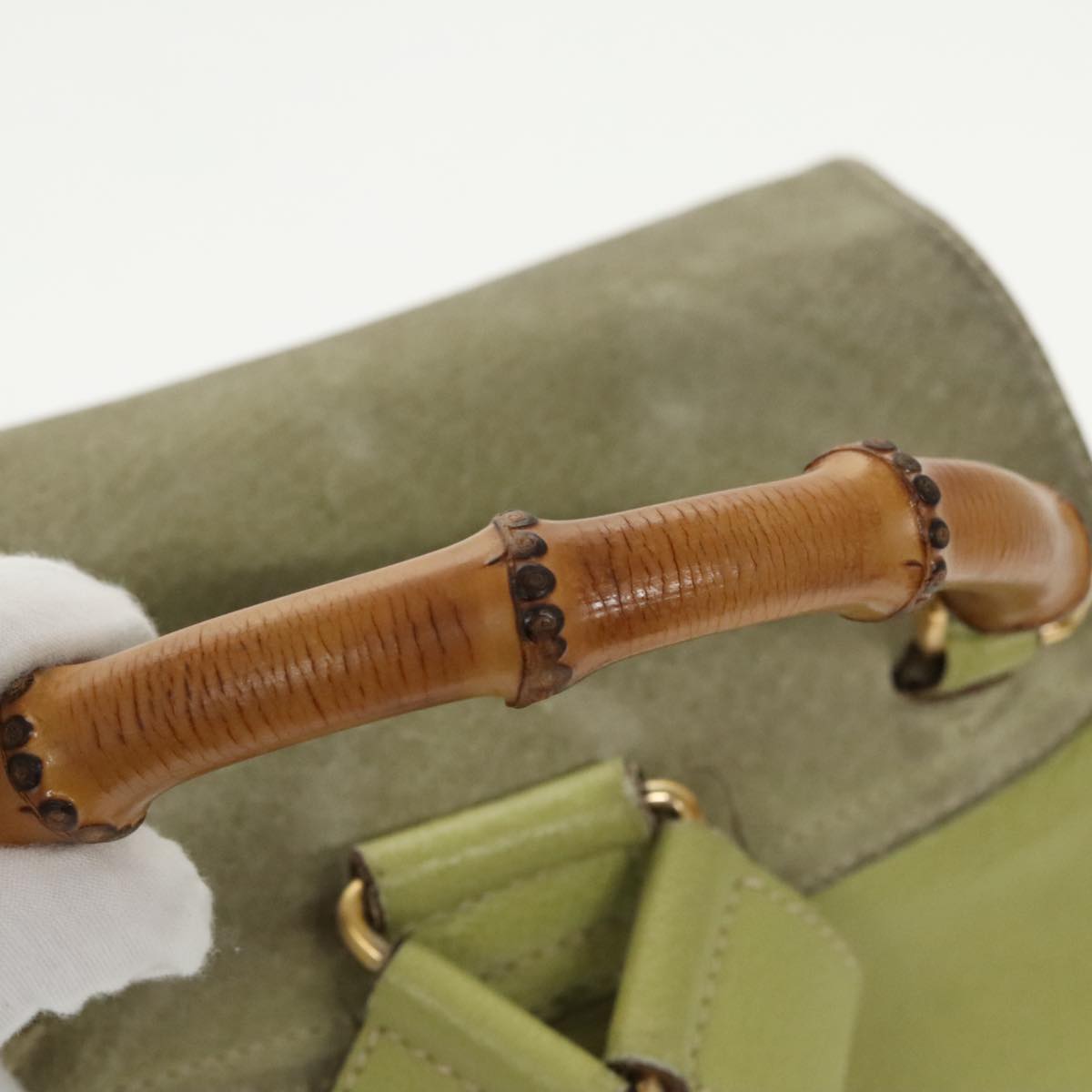Gucci Bamboo Green Suede Backpack Bag