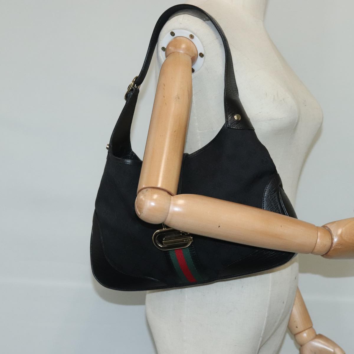 Gucci Sherry Black Canvas Shoulder Bag