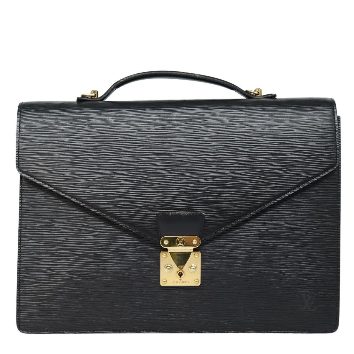 Louis Vuitton Porte Documents Black Leather Briefcase Bag ()
