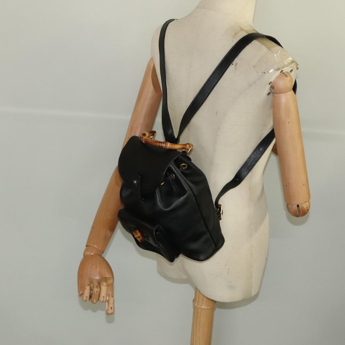 Gucci Bamboo Black Leather Backpack Bag
