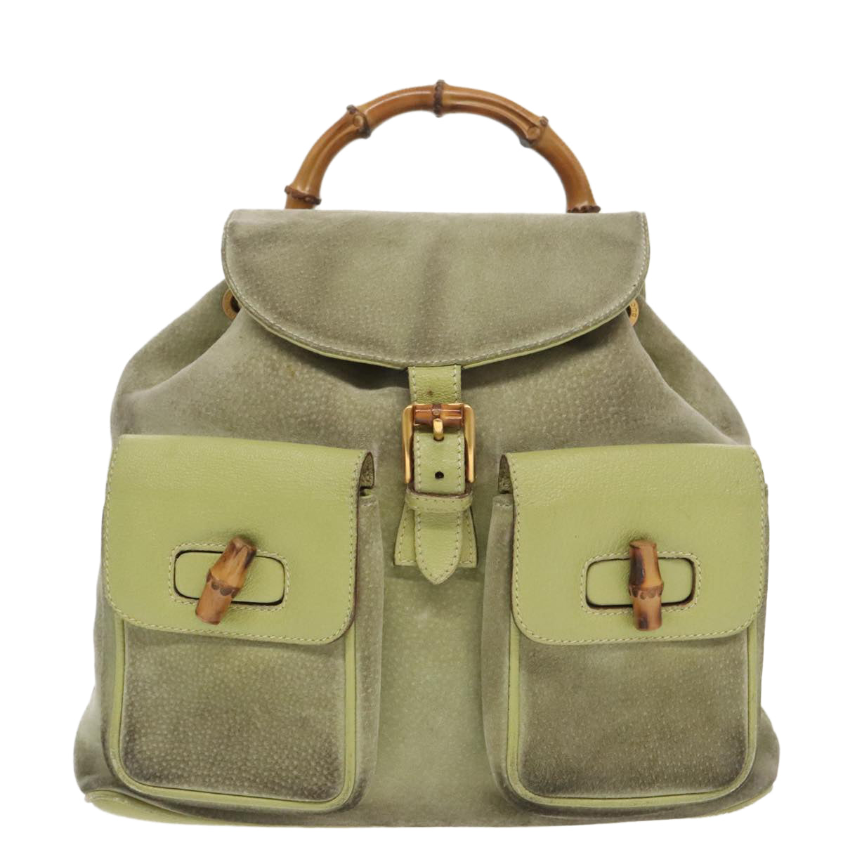 Gucci Bamboo Green Suede Backpack Bag ()