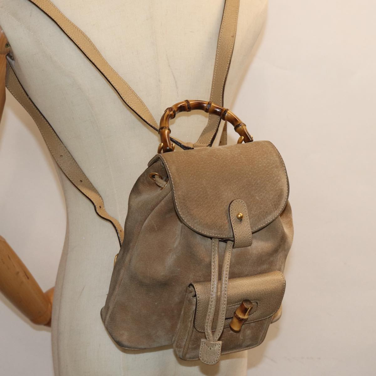 Gucci Bamboo Beige Suede Backpack Bag