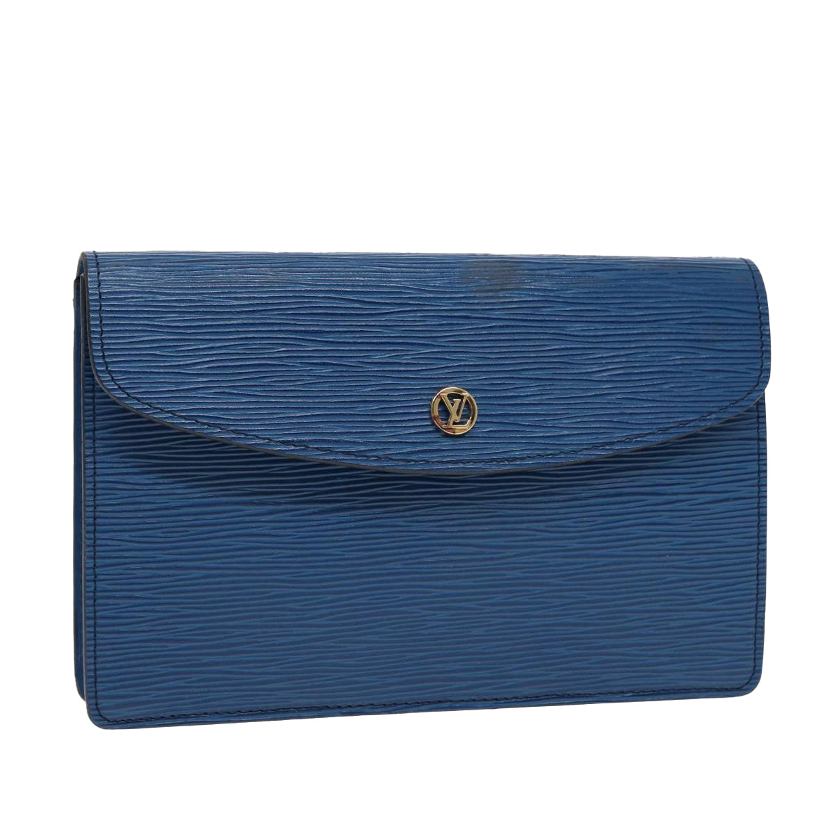 Louis Vuitton Montaigne Blue Leather Clutch Bag