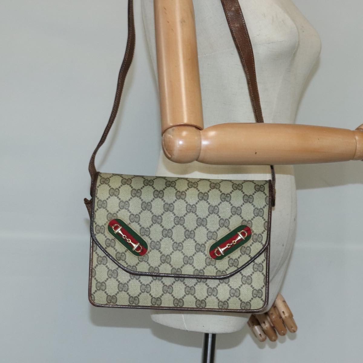 Gucci Horsebit Beige Canvas Shoulder Bag