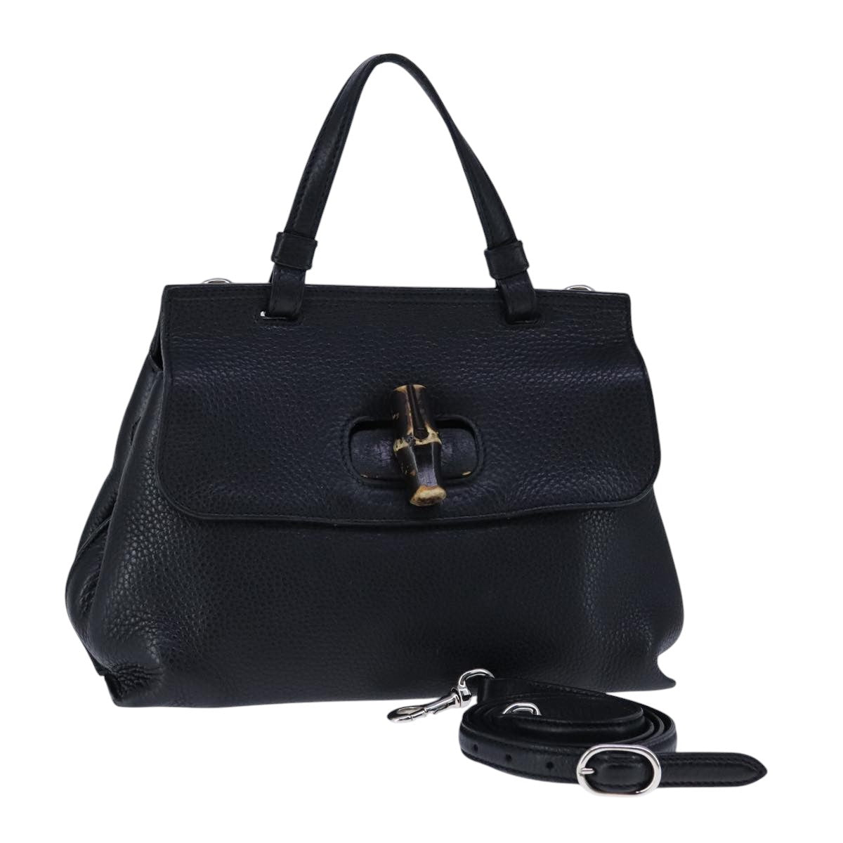 Gucci Bamboo Black Leather Handbag ()