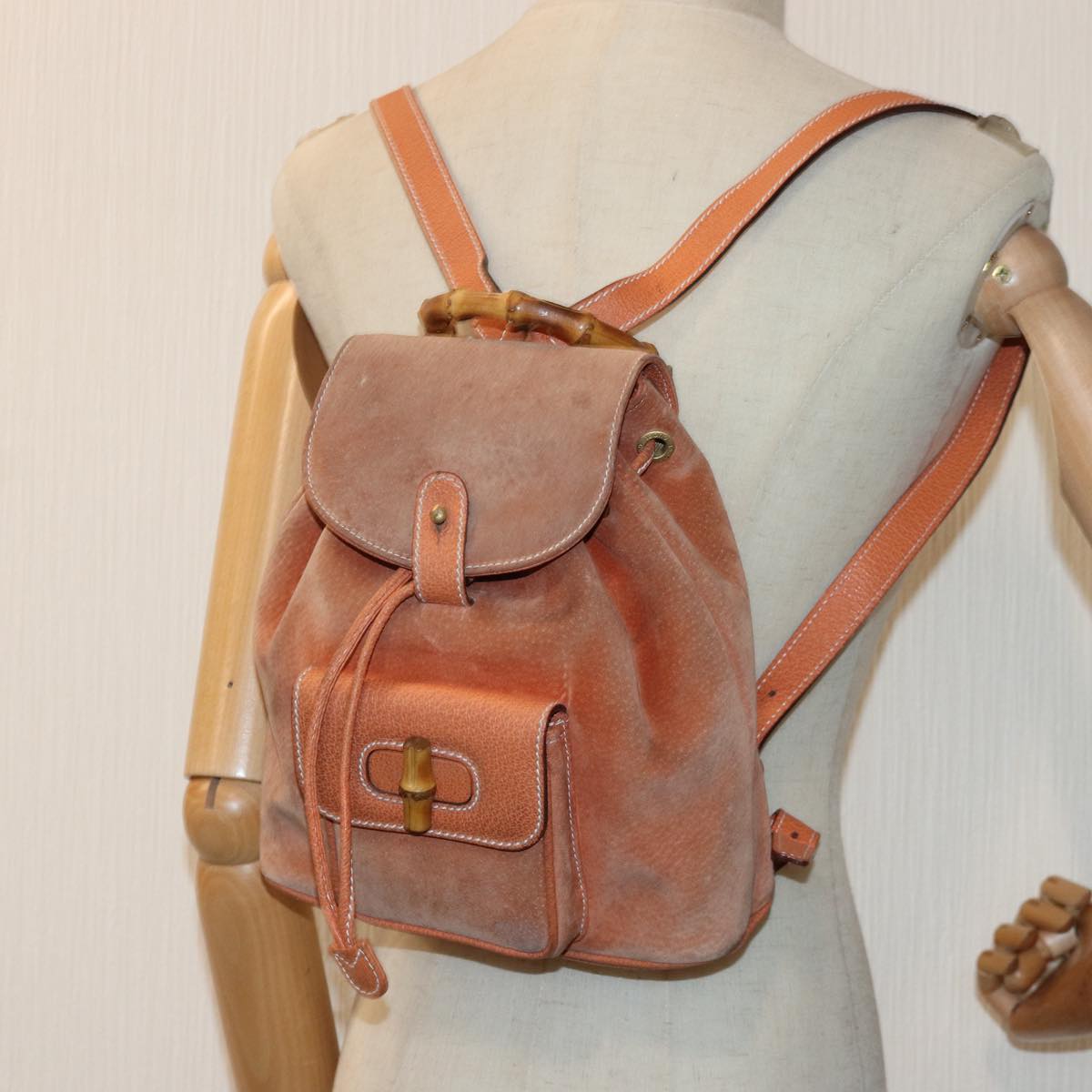 Gucci Bamboo Orange Suede Backpack Bag