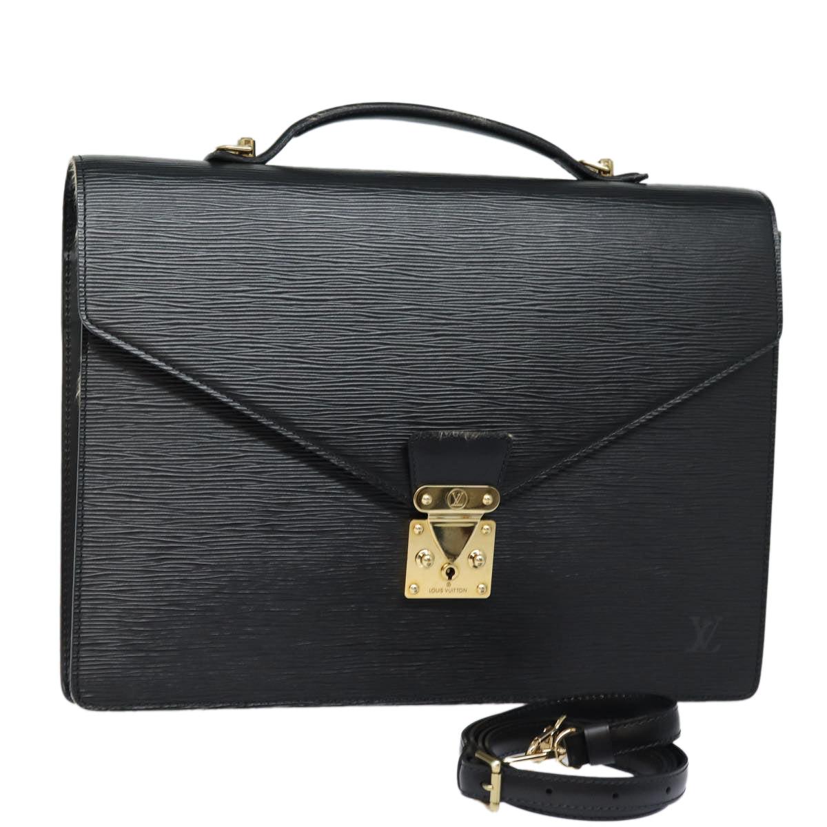 Louis Vuitton Porte Documents Black Leather Briefcase Bag