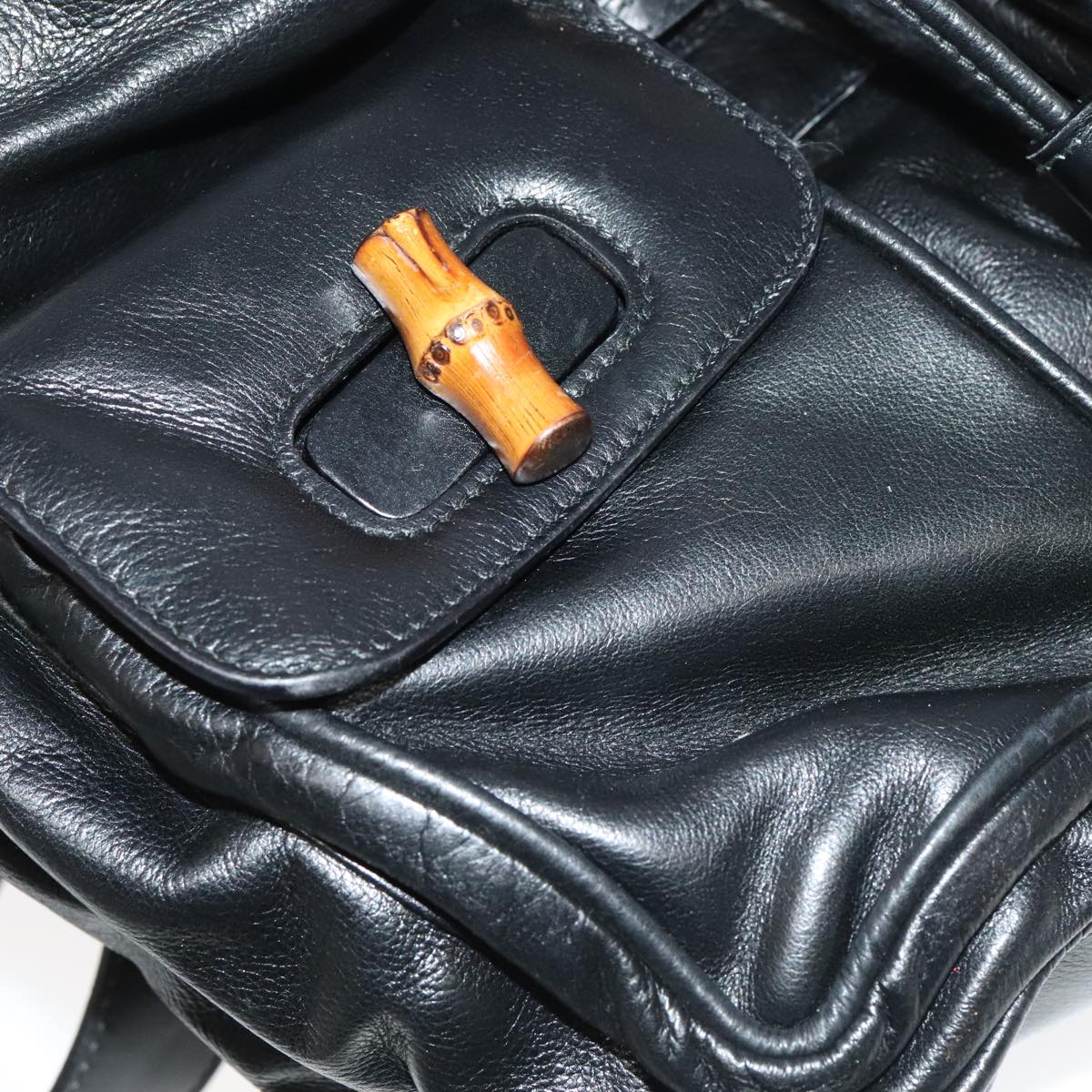 Gucci Bamboo Black Leather Backpack Bag