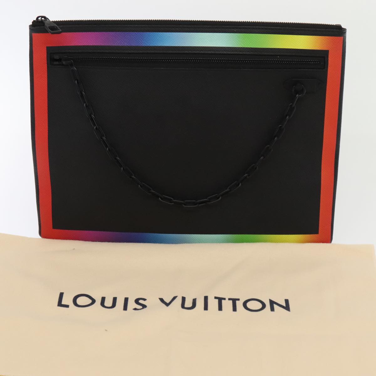Louis Vuitton Pochette A4 Black Leather Clutch Bag