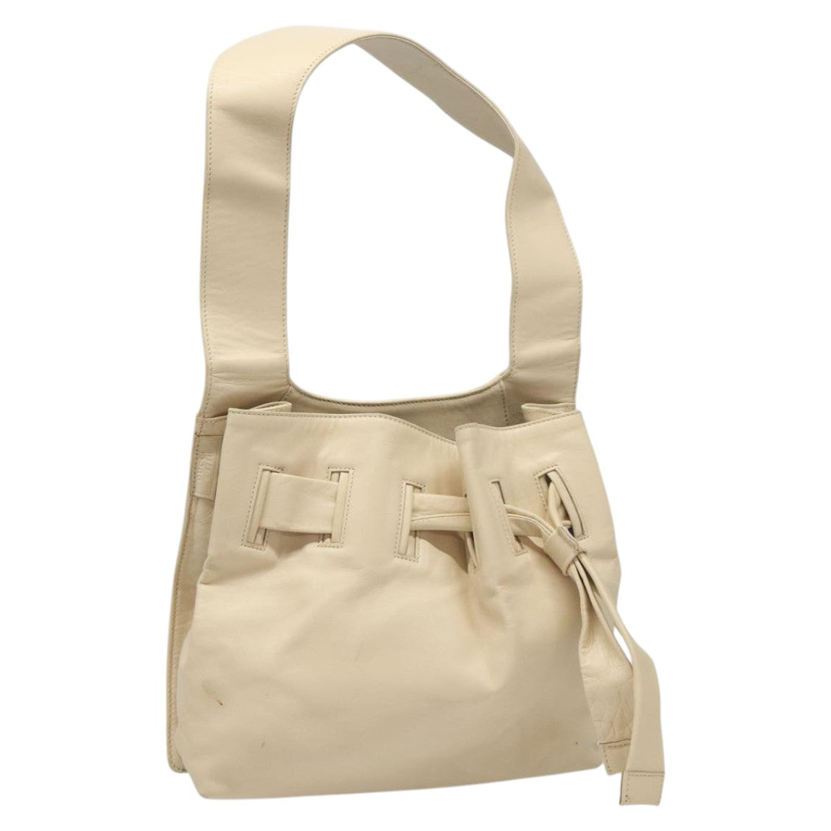 Gucci Drawstring Beige Leather Shoulder Bag