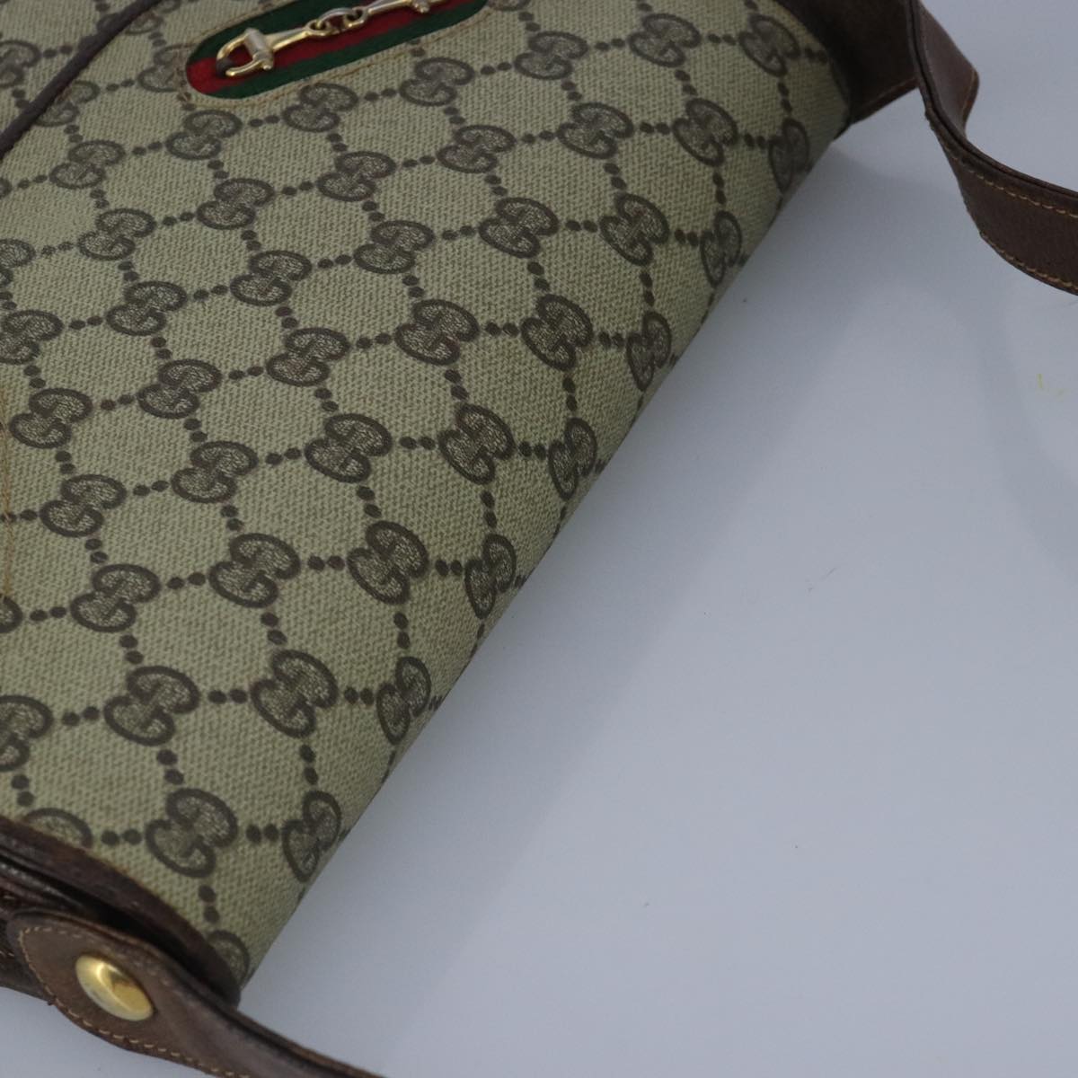 Gucci Horsebit Beige Canvas Shoulder Bag