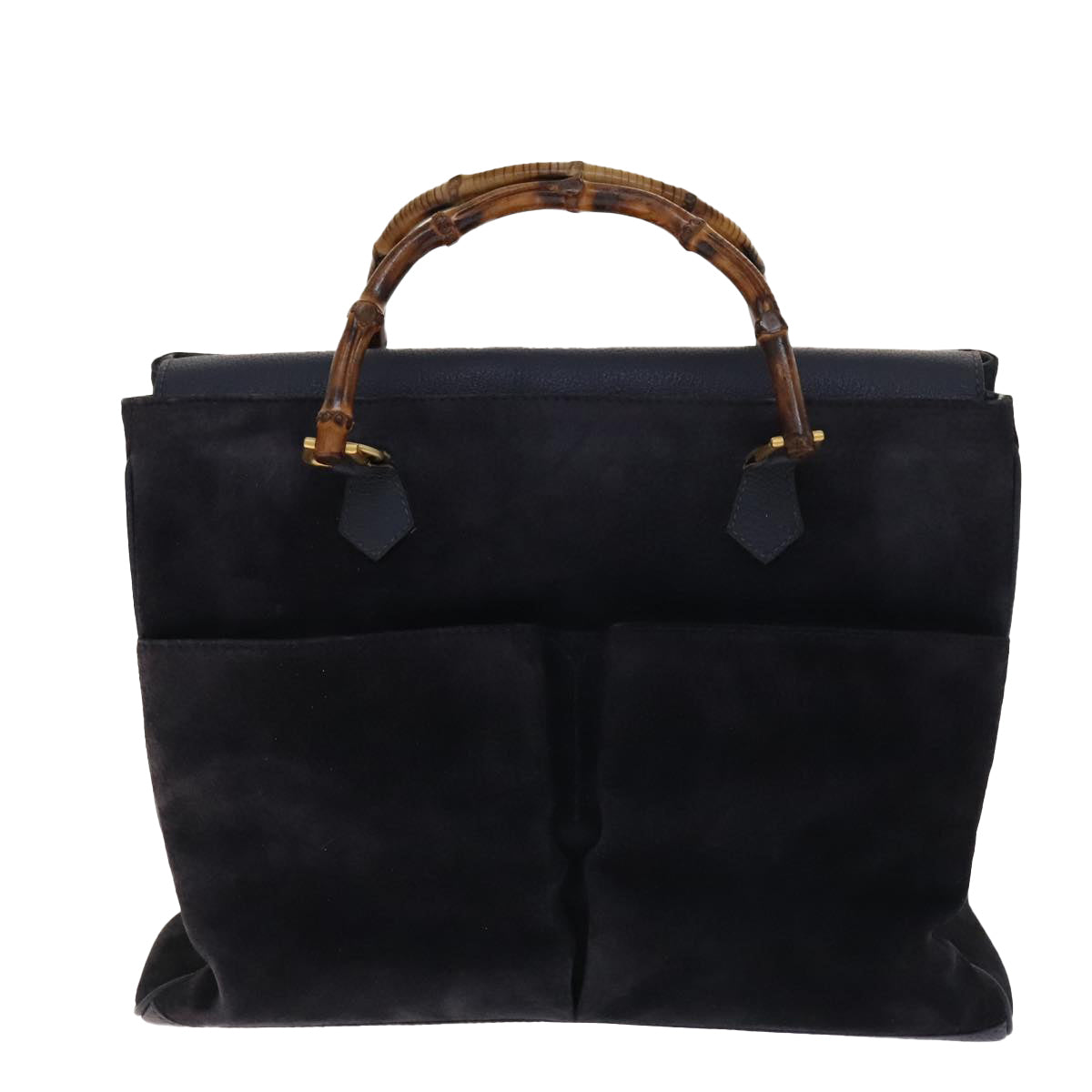 Gucci Bamboo Navy Suede Handbag ()
