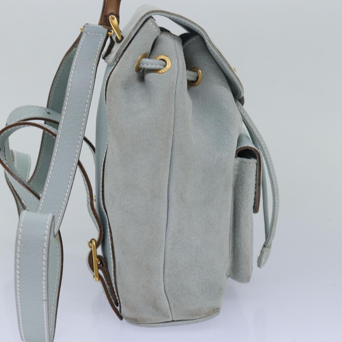 Gucci Bamboo Blue Suede Backpack Bag