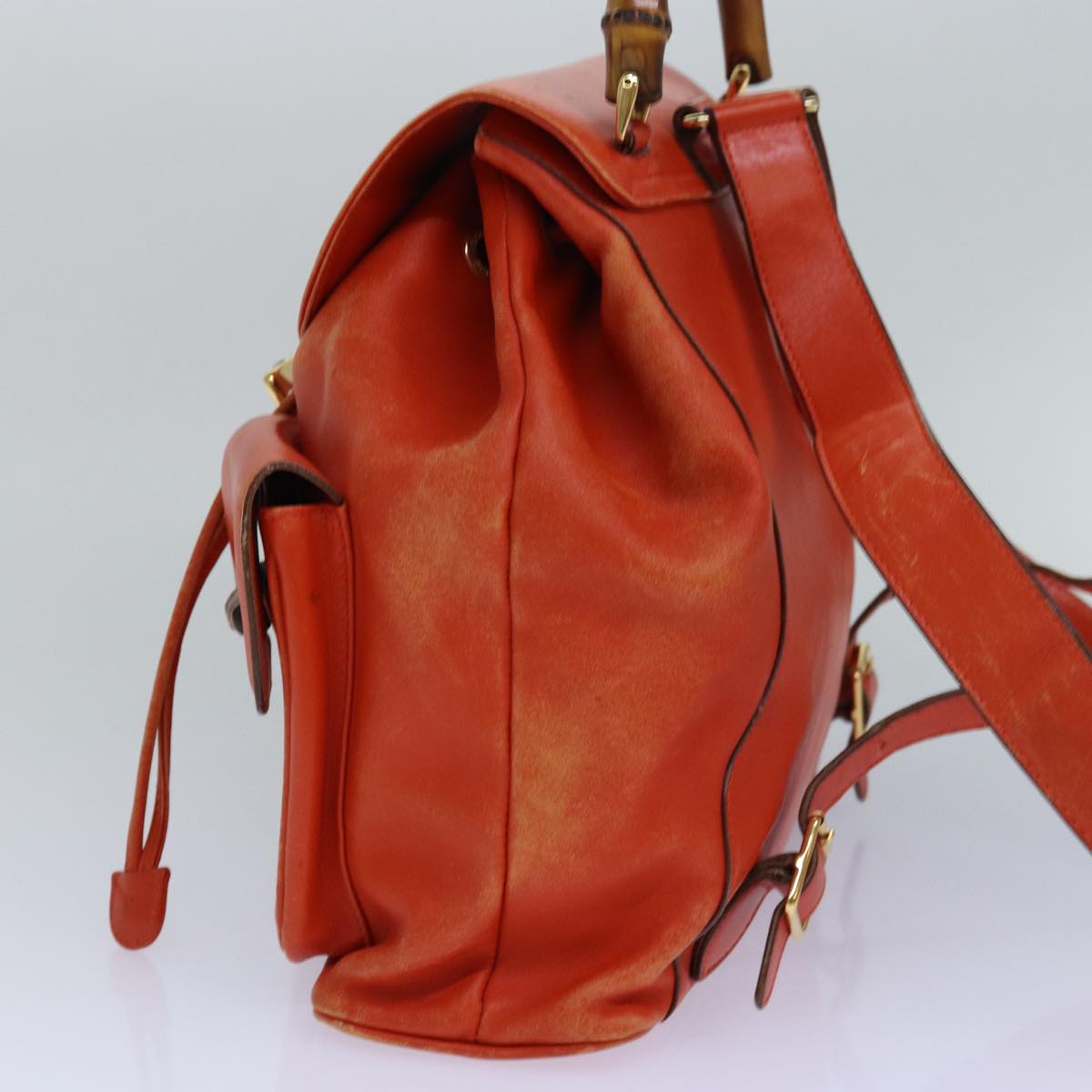 Gucci Bamboo Orange Leather Backpack Bag
