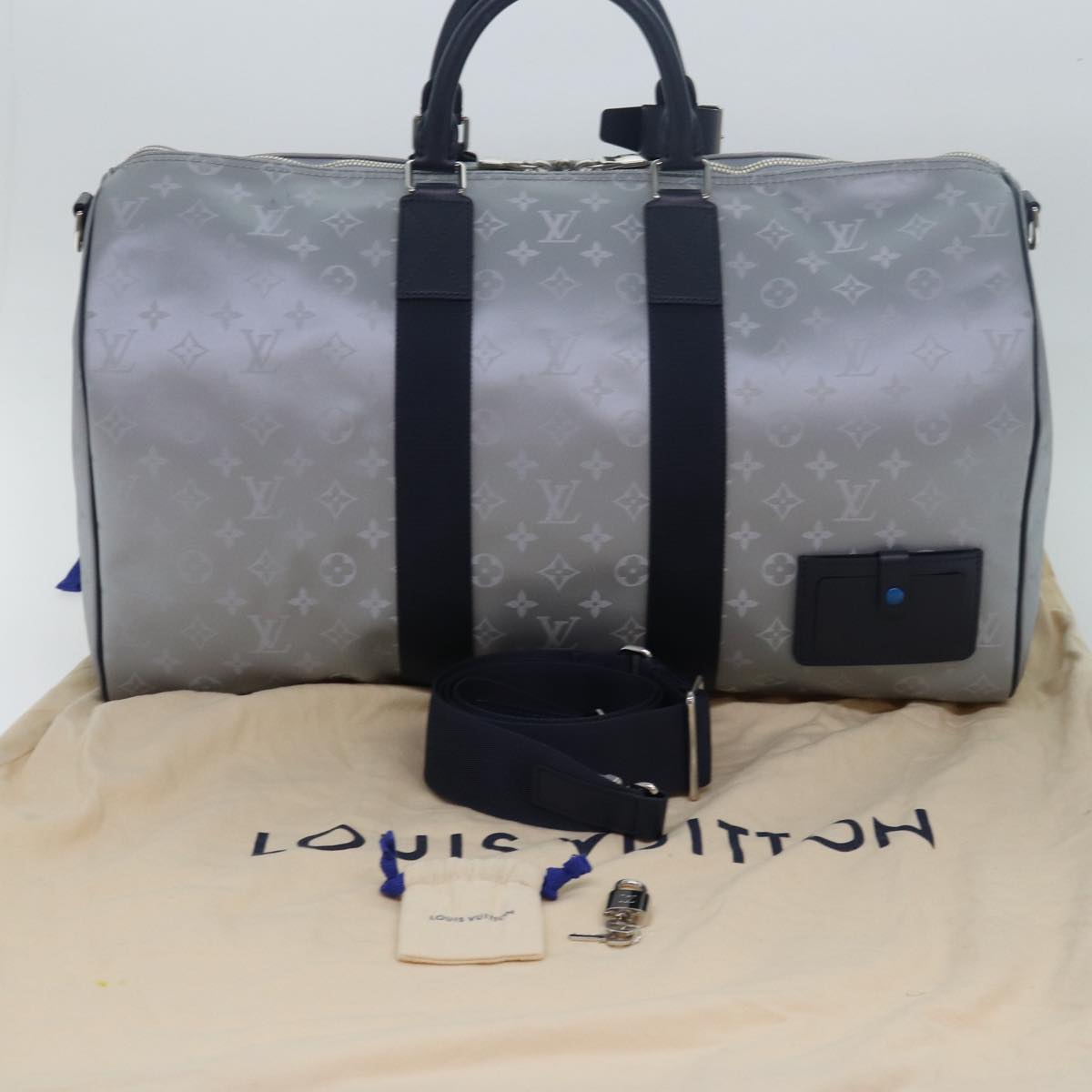 Louis Vuitton Keepall Bandouliere 50 Silver Canvas Travel Bag
