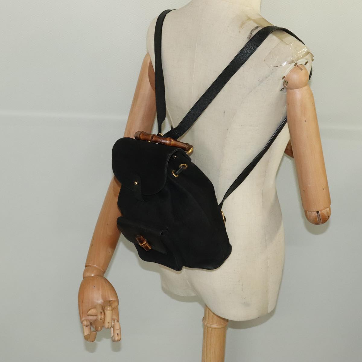 Gucci Bamboo Black Suede Backpack Bag