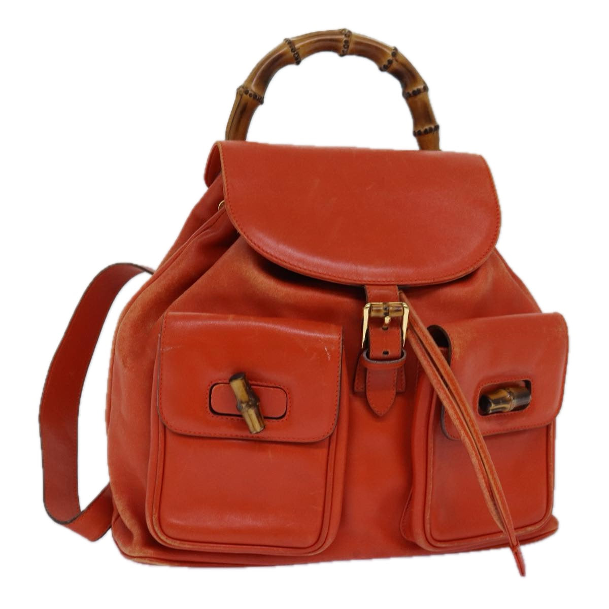 Gucci Bamboo Orange Leather Backpack Bag