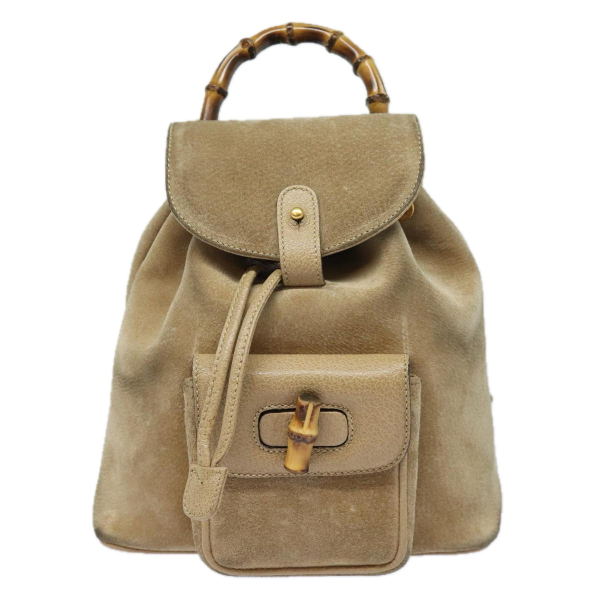 Gucci Bamboo Beige Suede Backpack Bag
