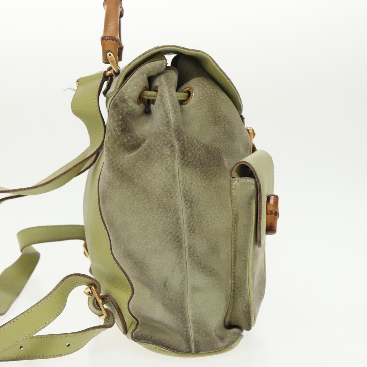 Gucci Bamboo Green Suede Backpack Bag