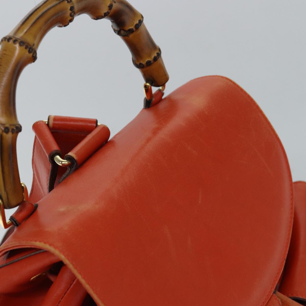 Gucci Bamboo Orange Leather Backpack Bag
