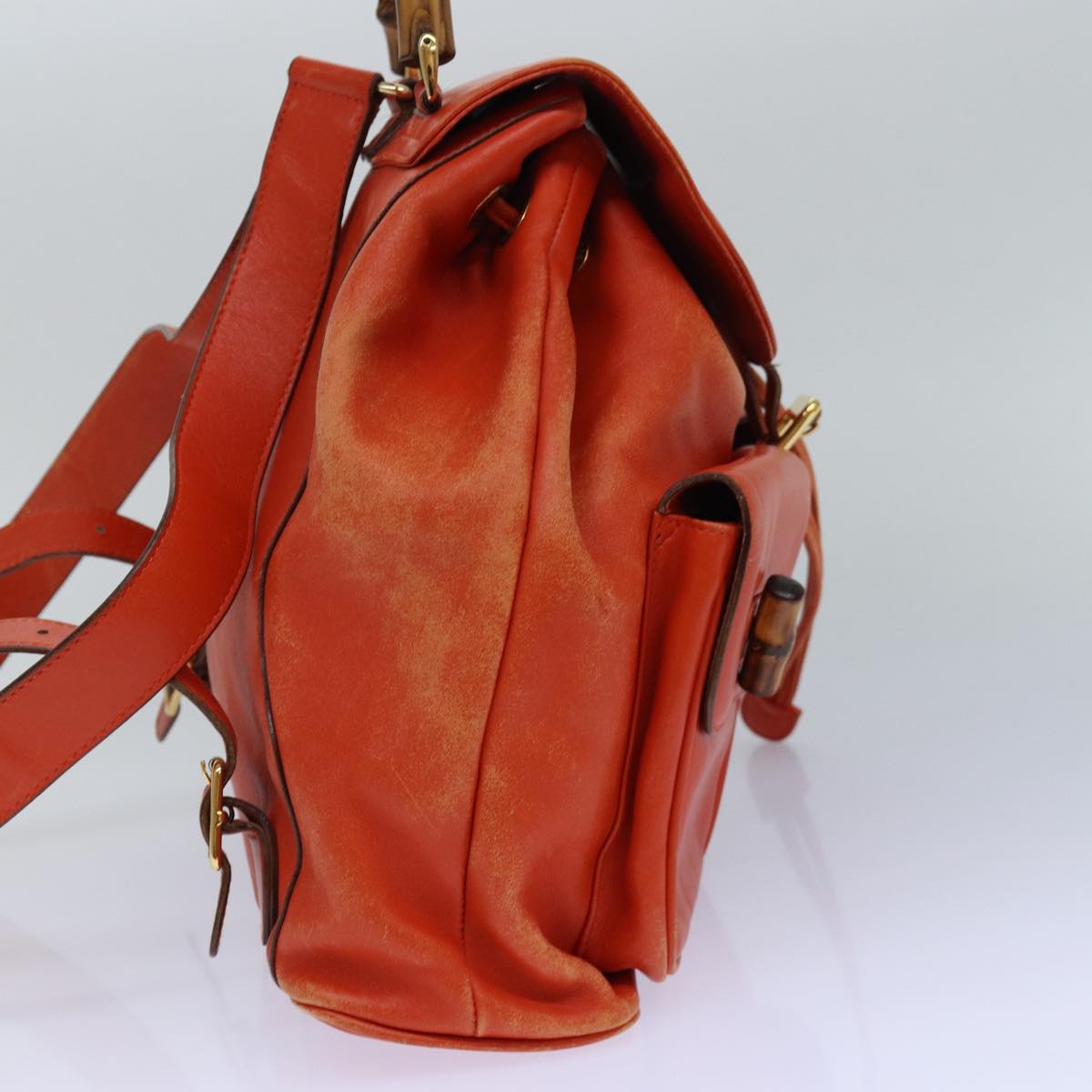 Gucci Bamboo Orange Leather Backpack Bag