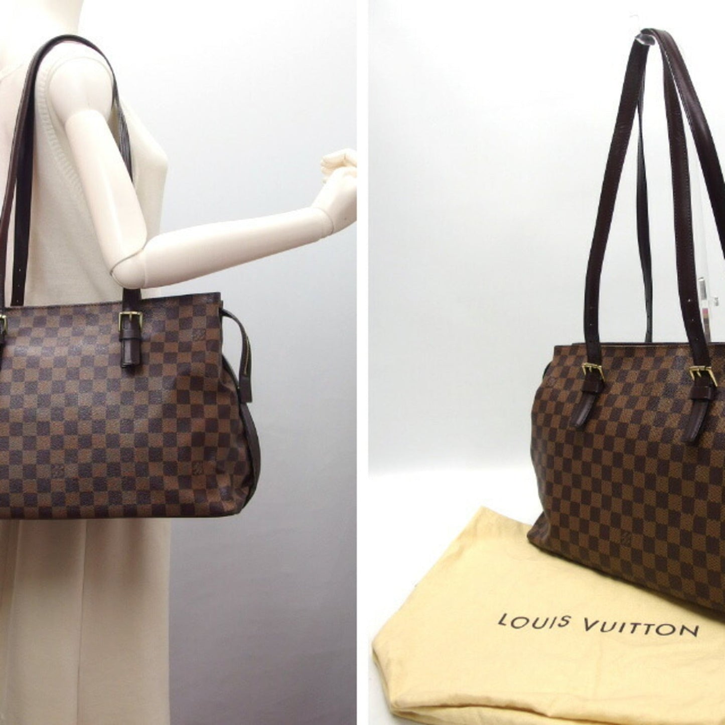 Louis Vuitton Dark Brown Damier Canvas Leather Shoulder Bag Tote Bag