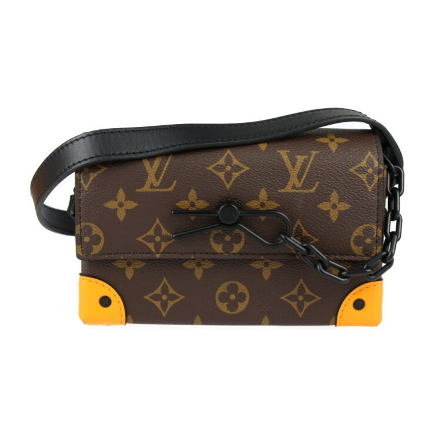 Louis Vuitton Black Brown Orange Monogram Canvas Leather Pochette Shoulder Bag ()
