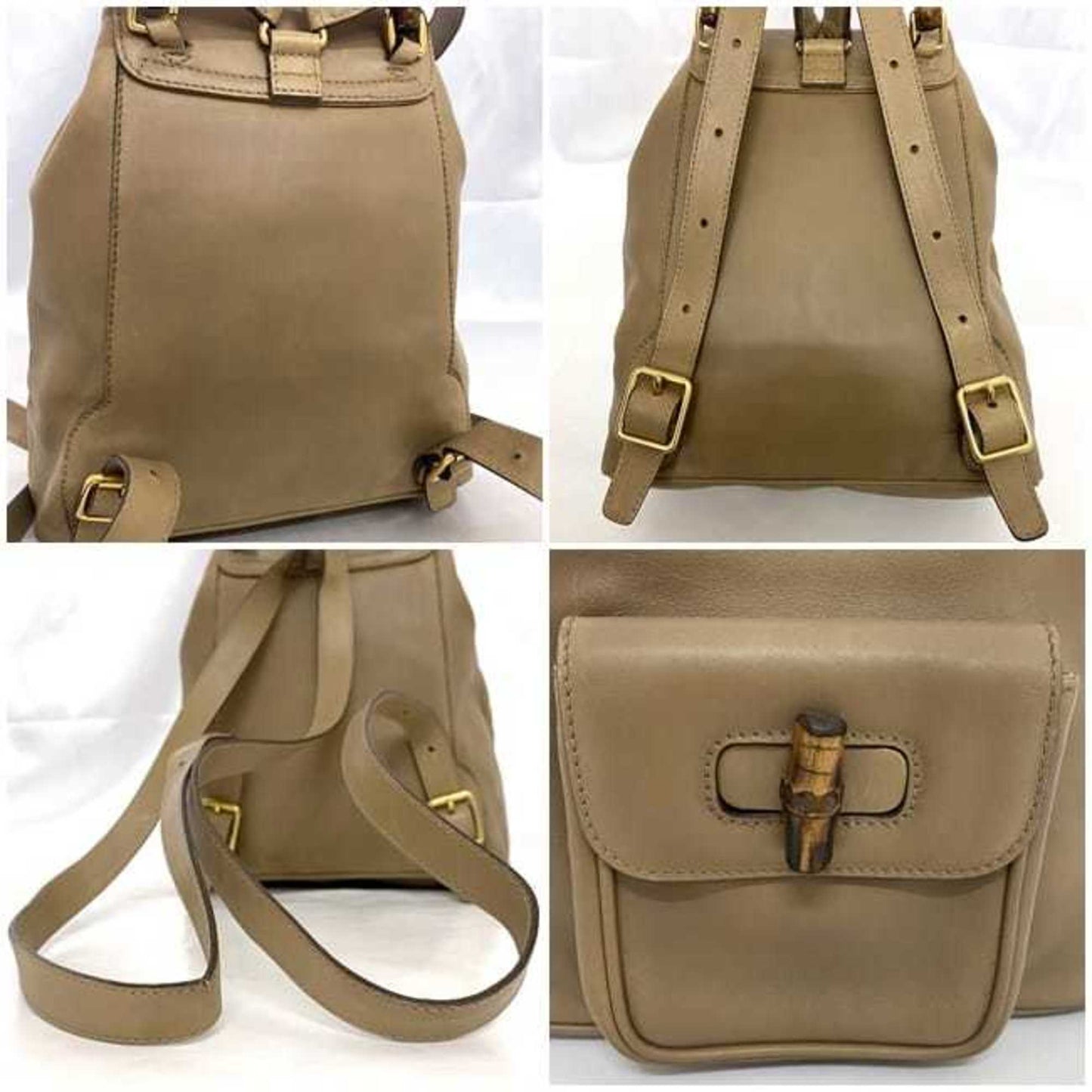 Gucci Beige Leather Bamboo Backpack