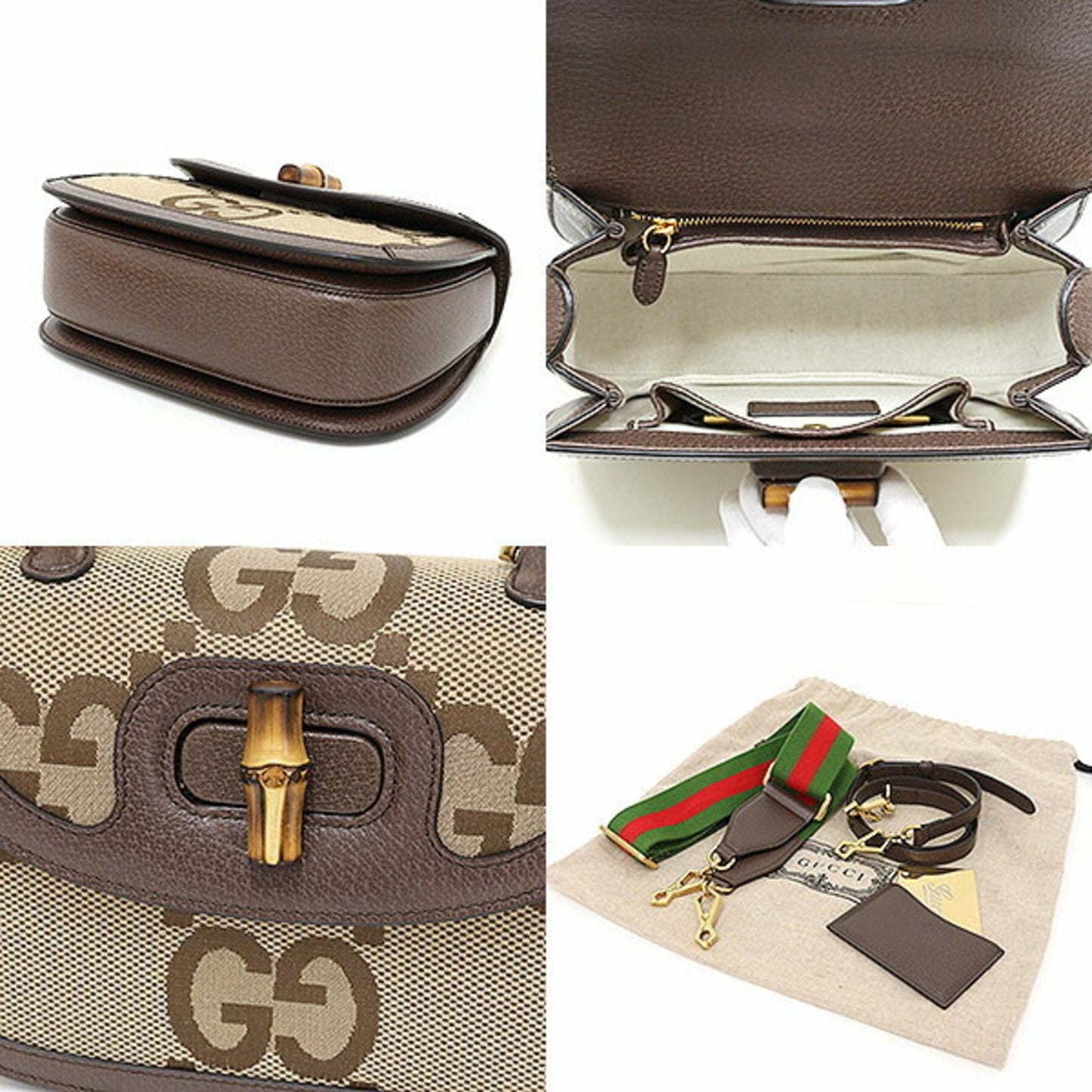 Gucci Camel Multi-Color Gg Canvas Leather Bamboo Handbag