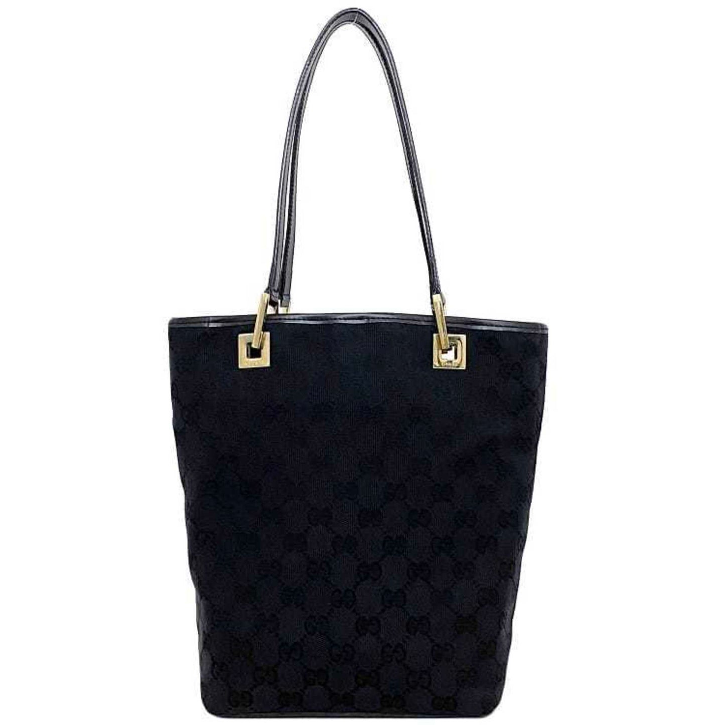 Gucci Black Gold Canvas Leather Handbag Tote Bag ()