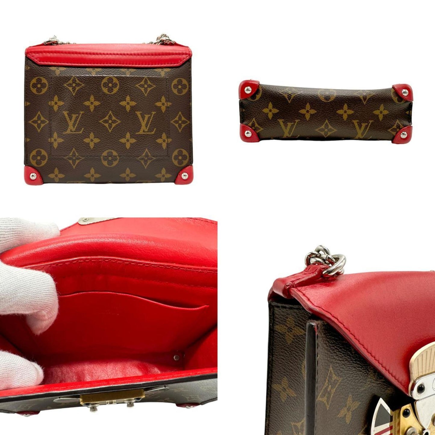 Louis Vuitton Brown Red Color Monogram Leather Pochette Shoulder Bag