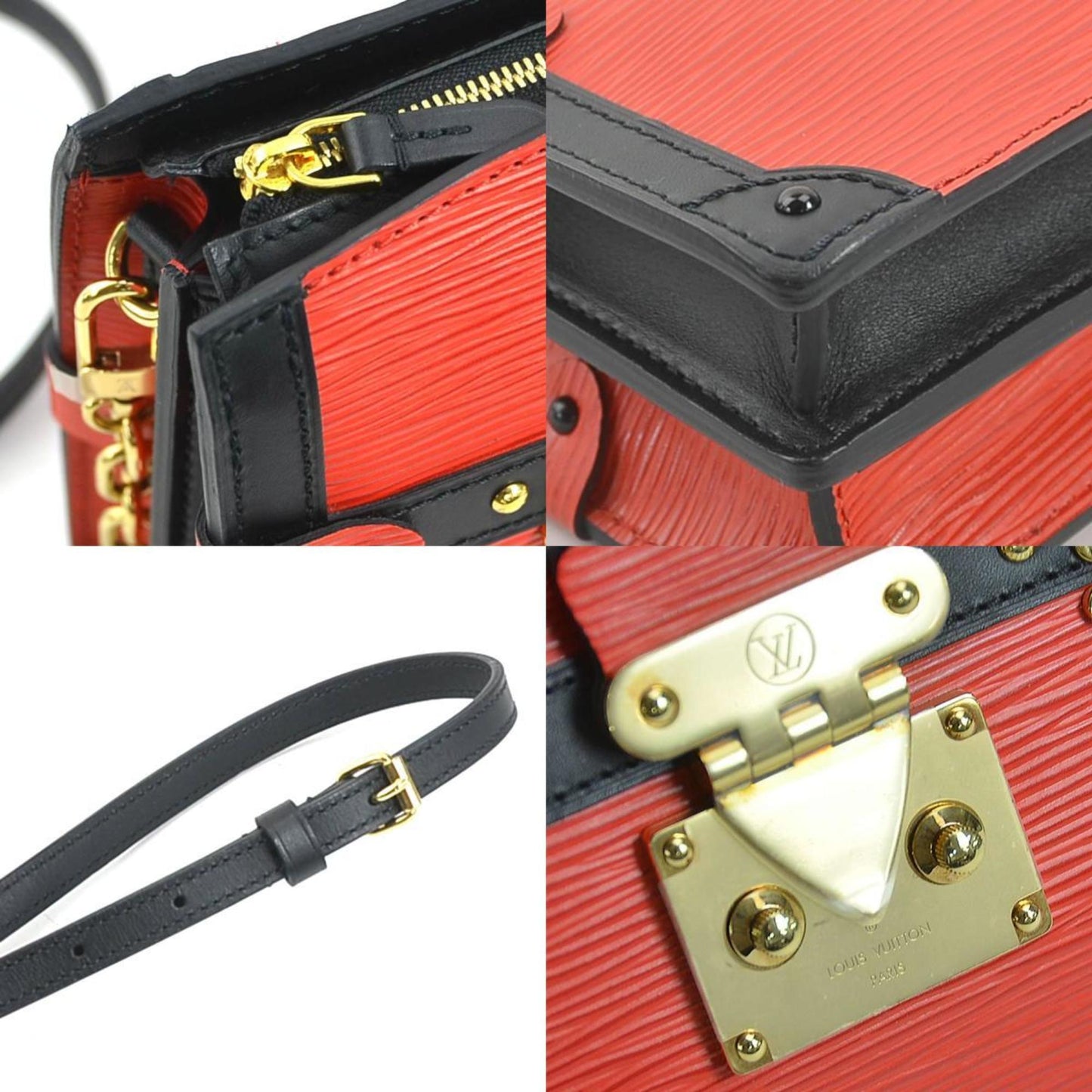 Louis Vuitton Black Red Color Epi Leather Clutch Bag Shoulder Bag