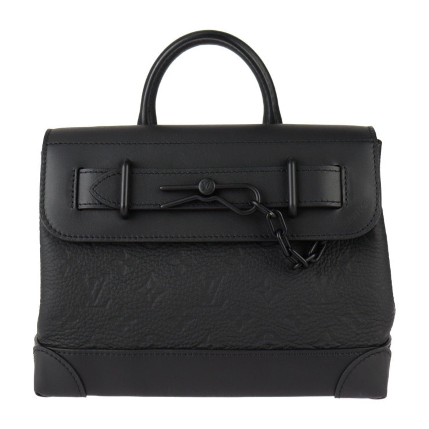 Louis Vuitton Black Leather Handbag Shoulder Bag Tote Bag