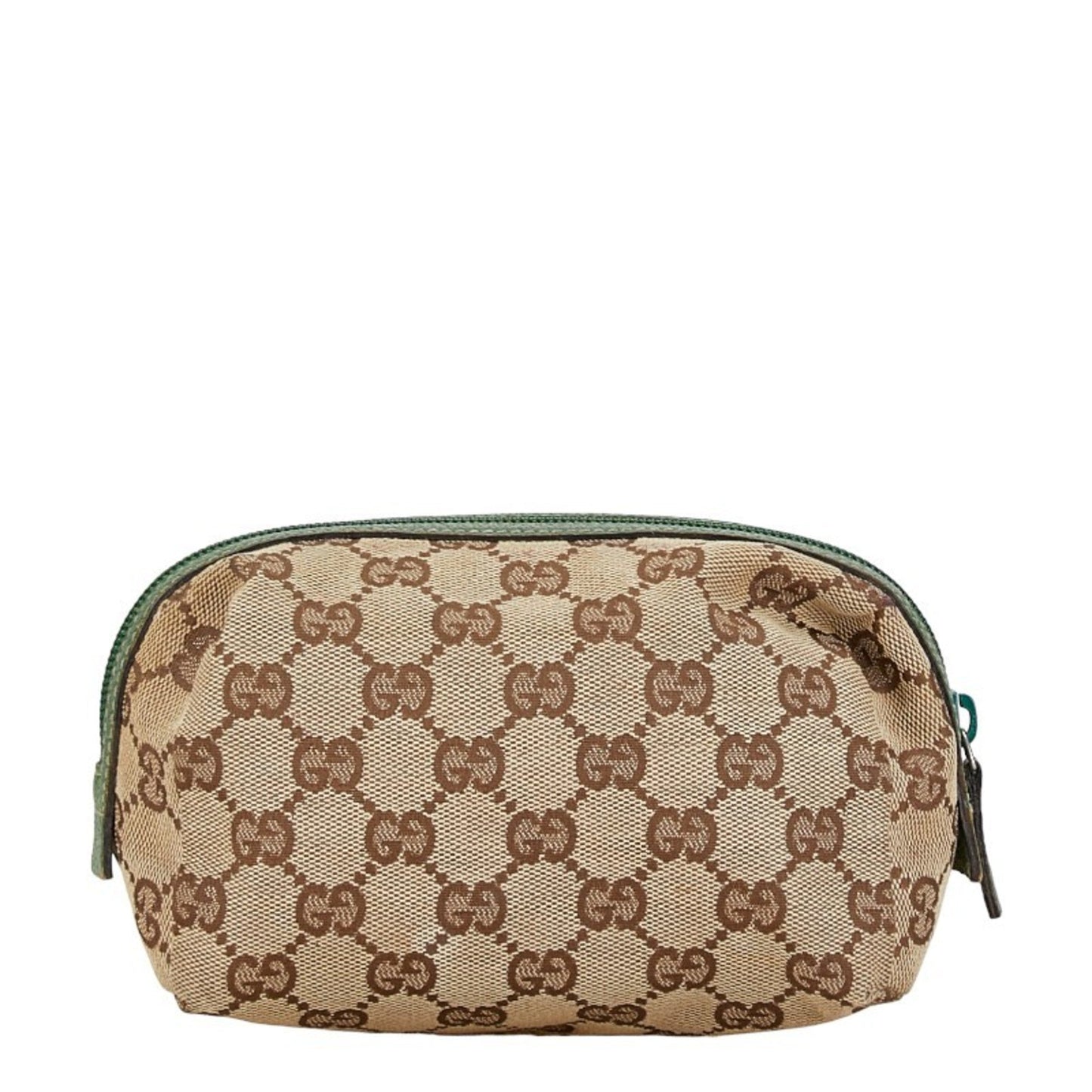 Gucci Beige Green Canvas Leather Pouch