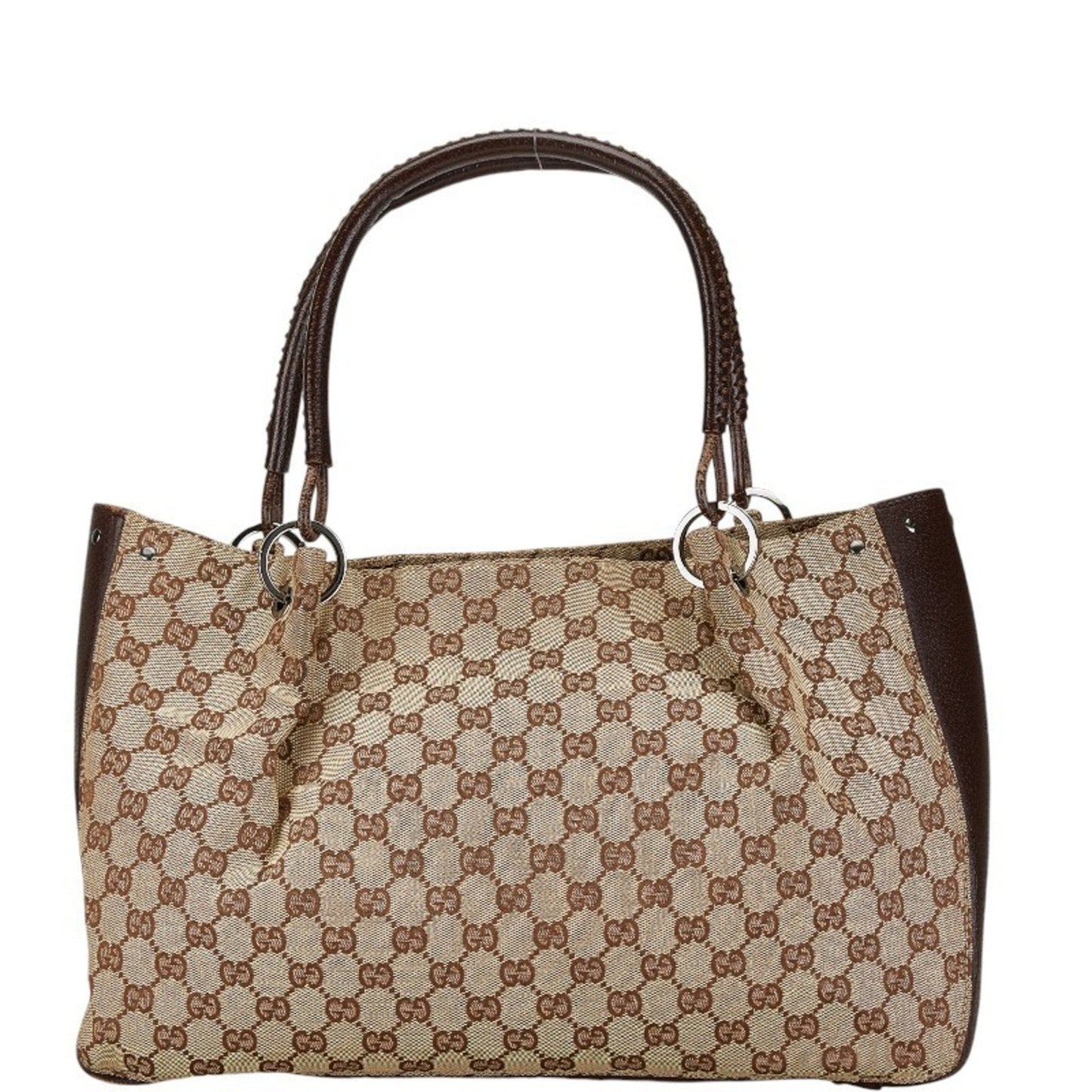 Gucci Beige Brown Canvas Leather Tote Bag