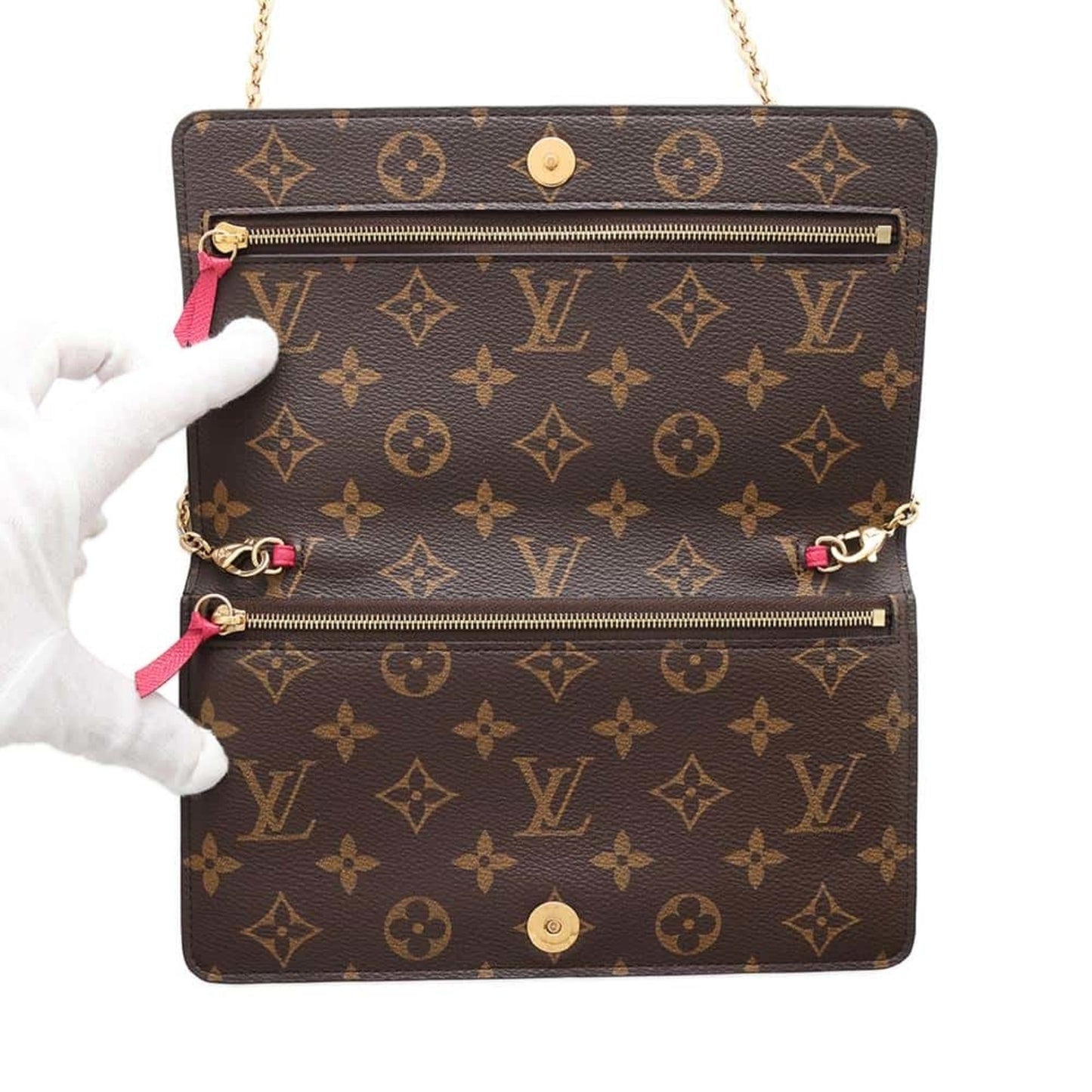Louis Vuitton Brown Fuchsia Pink Monogram Chain/Shoulder Wallet