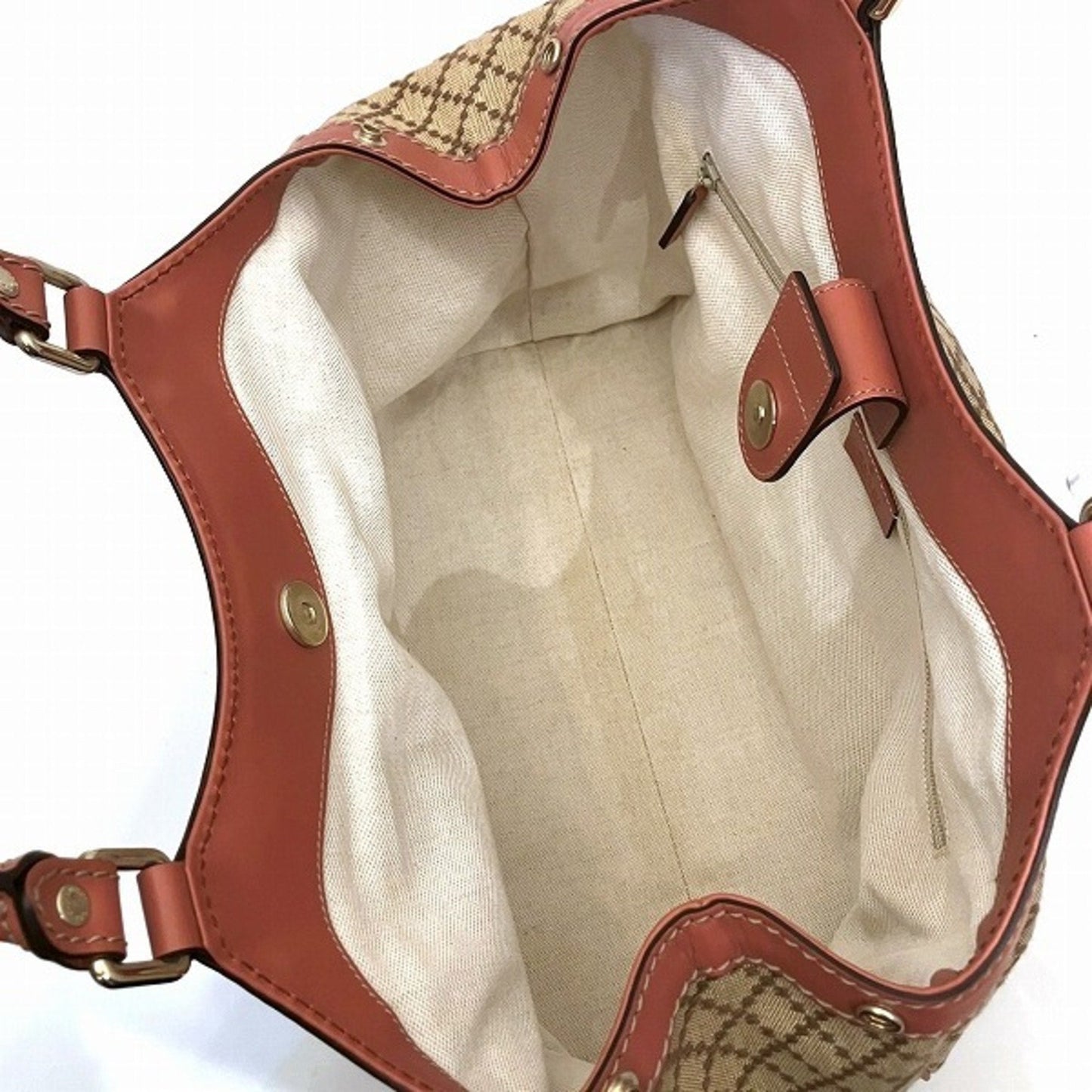 Gucci Beige Pink Canvas Leather Handbag