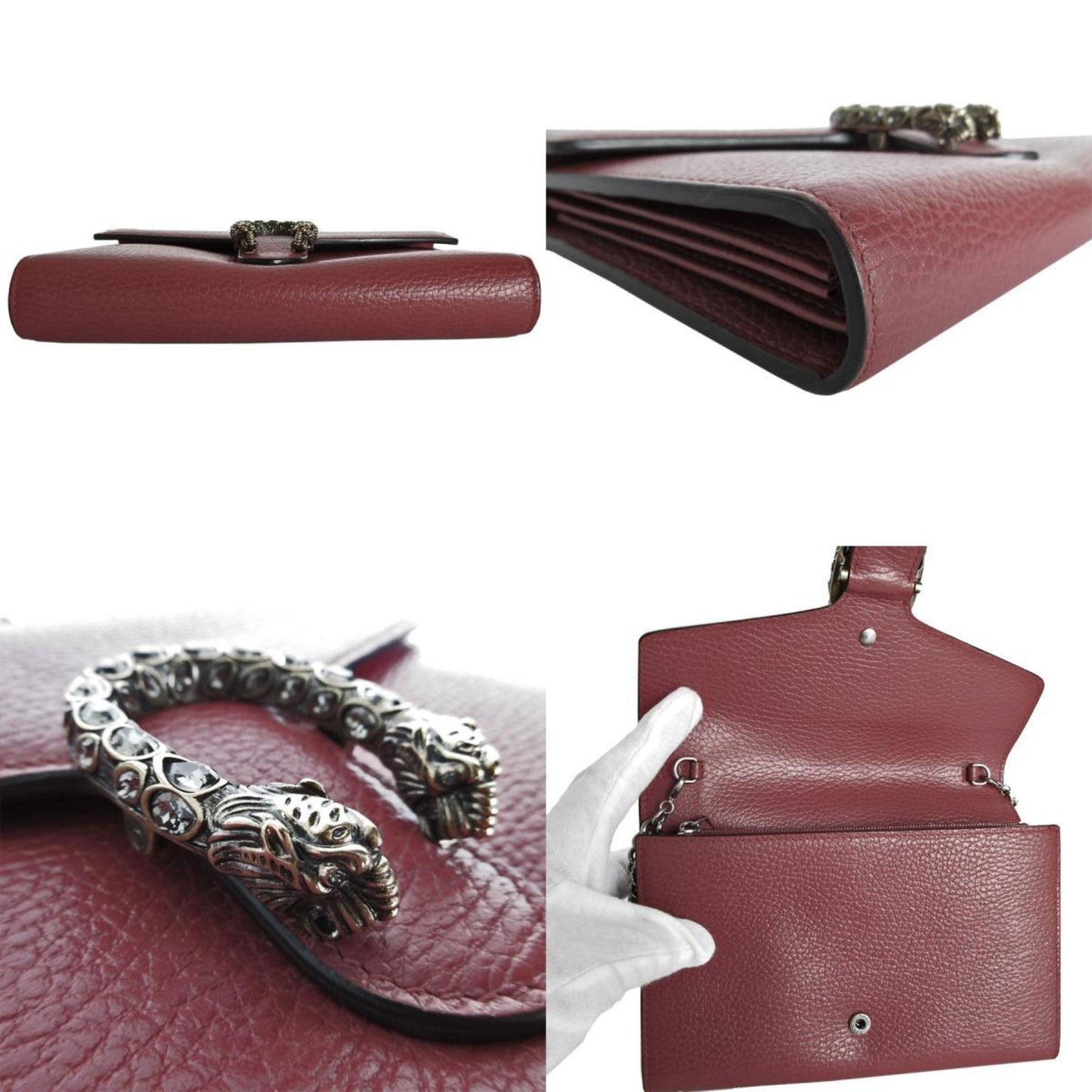Gucci Dark Red Leather Metal Shoulder Bag