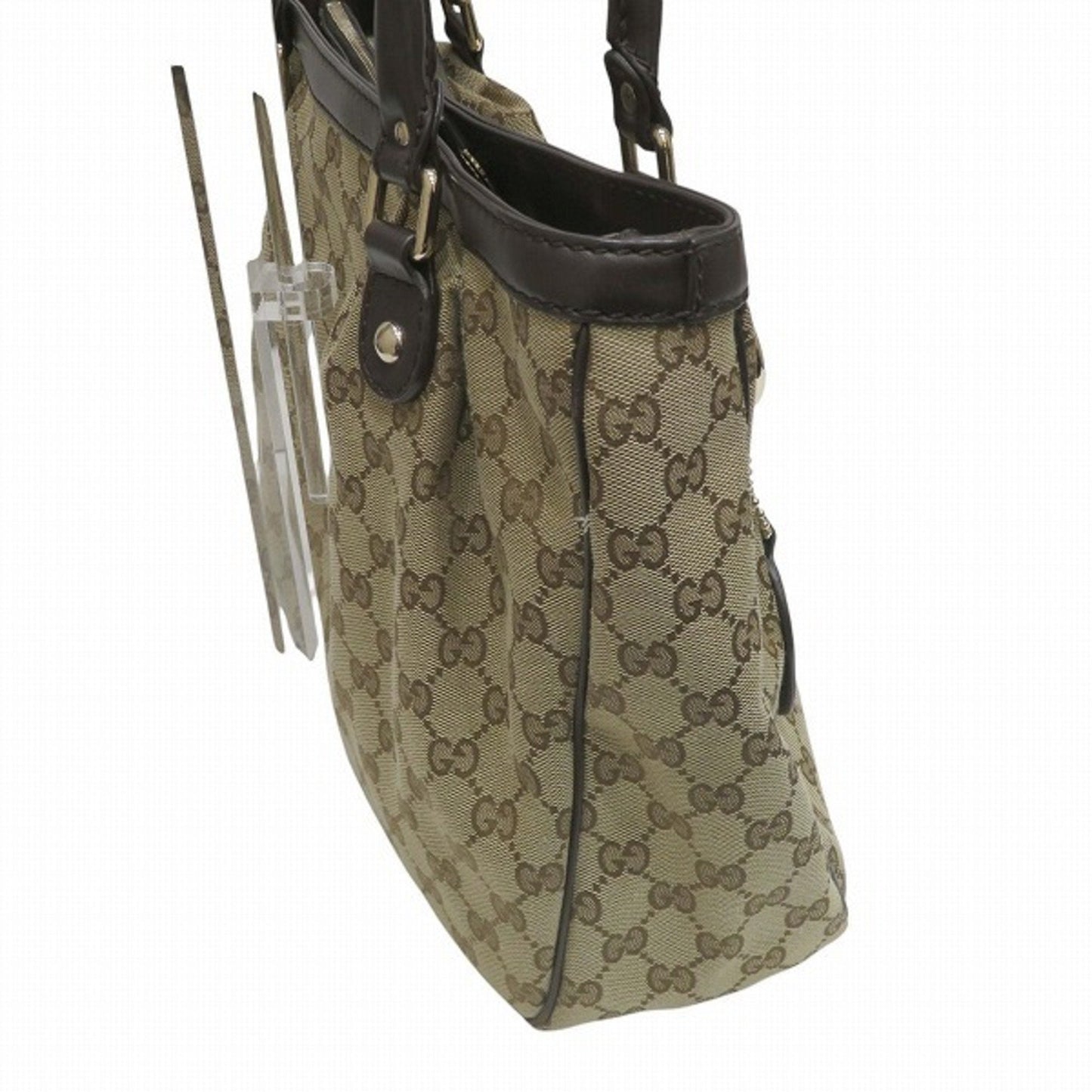 Gucci Beige Dark Brown Canvas Leather Shoulder Bag Tote Bag