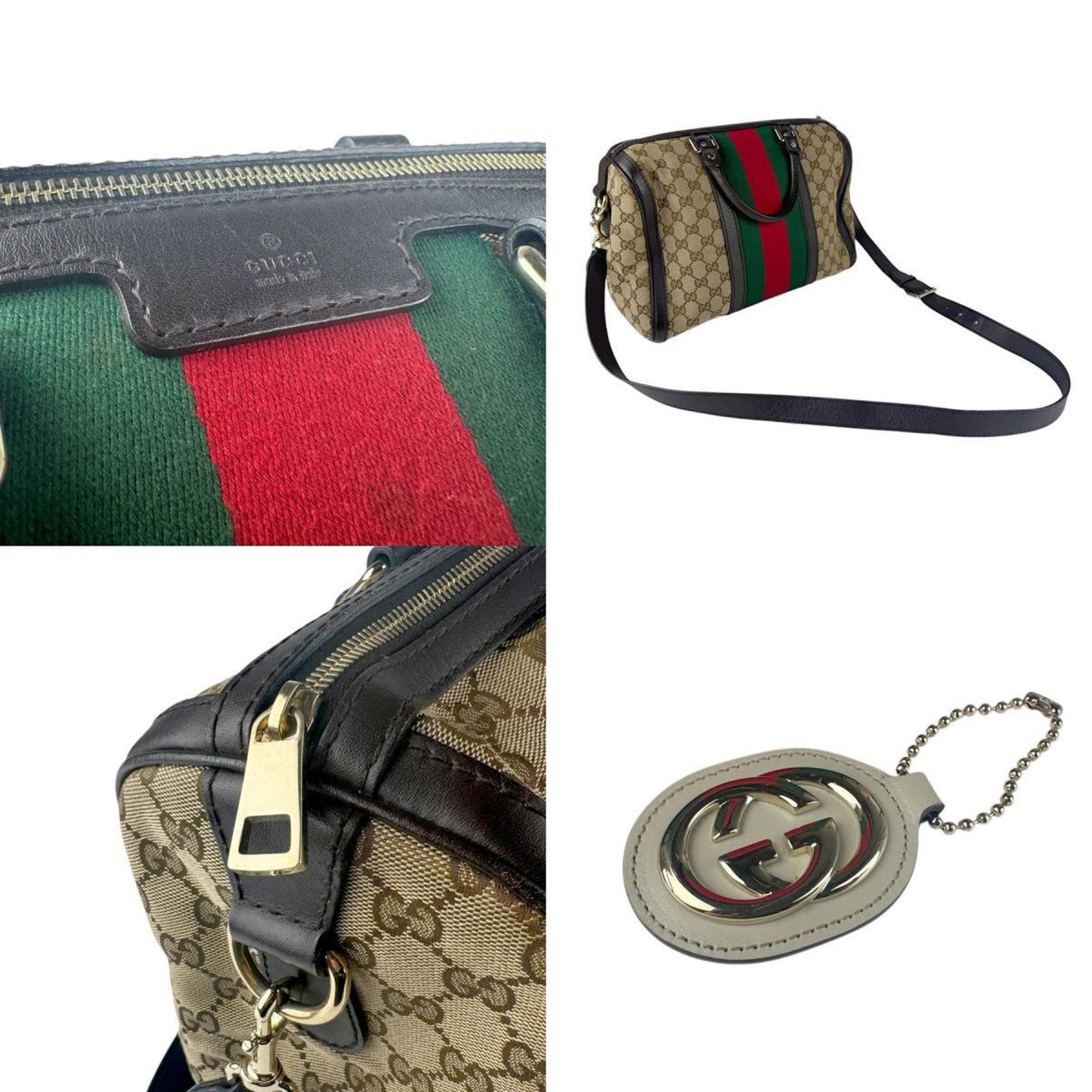 Gucci Beige Brown Green Red Color Gg Canvas Leather Handbag Shoulder Bag