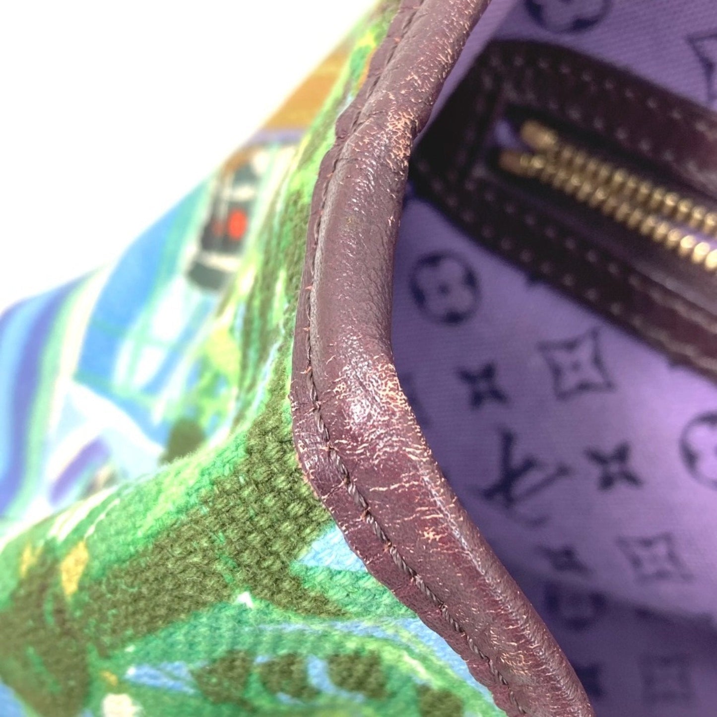 Louis Vuitton Green Multi-Color Canvas Leather Shoulder Bag Tote Bag