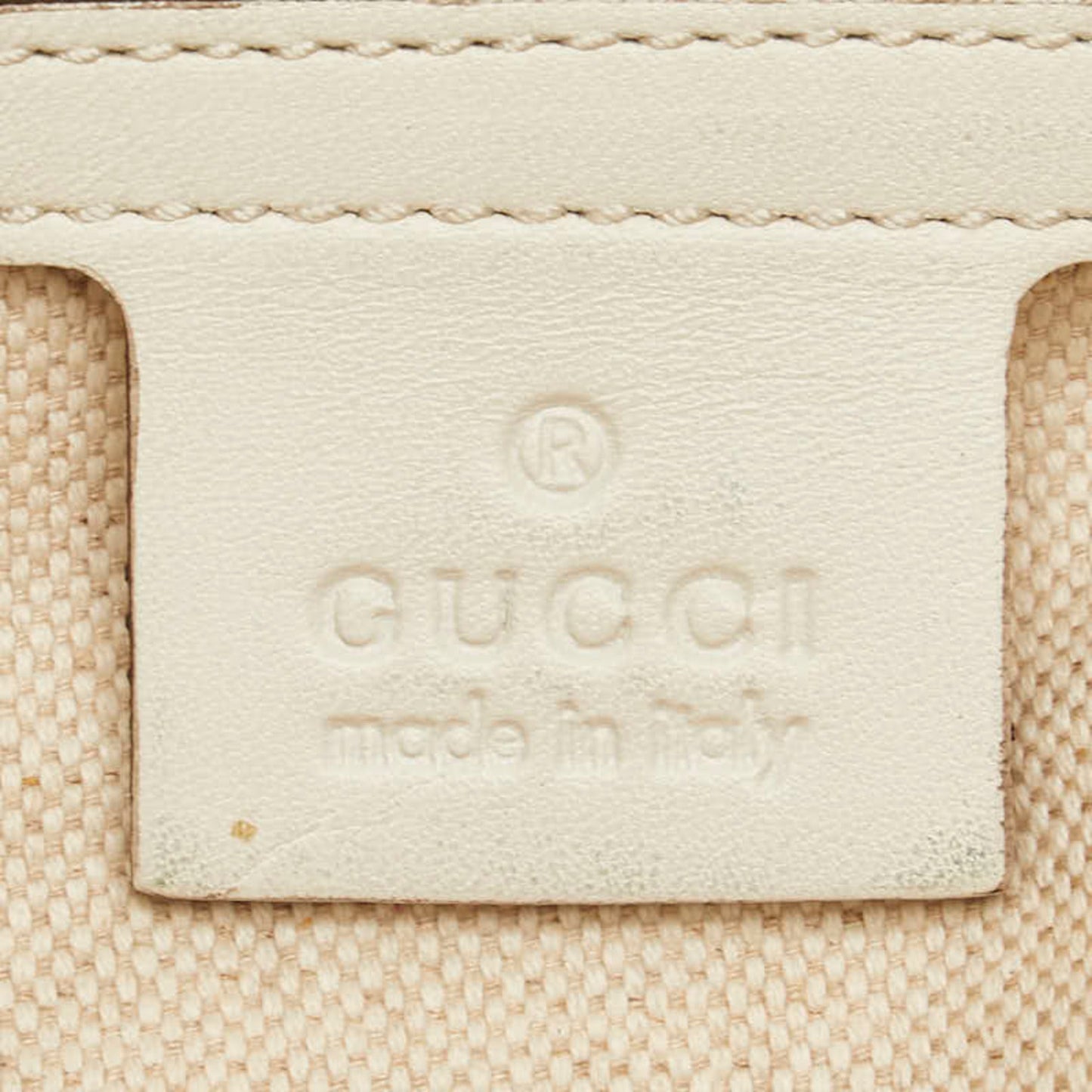 Gucci Beige White Canvas Leather Handbag Tote Bag