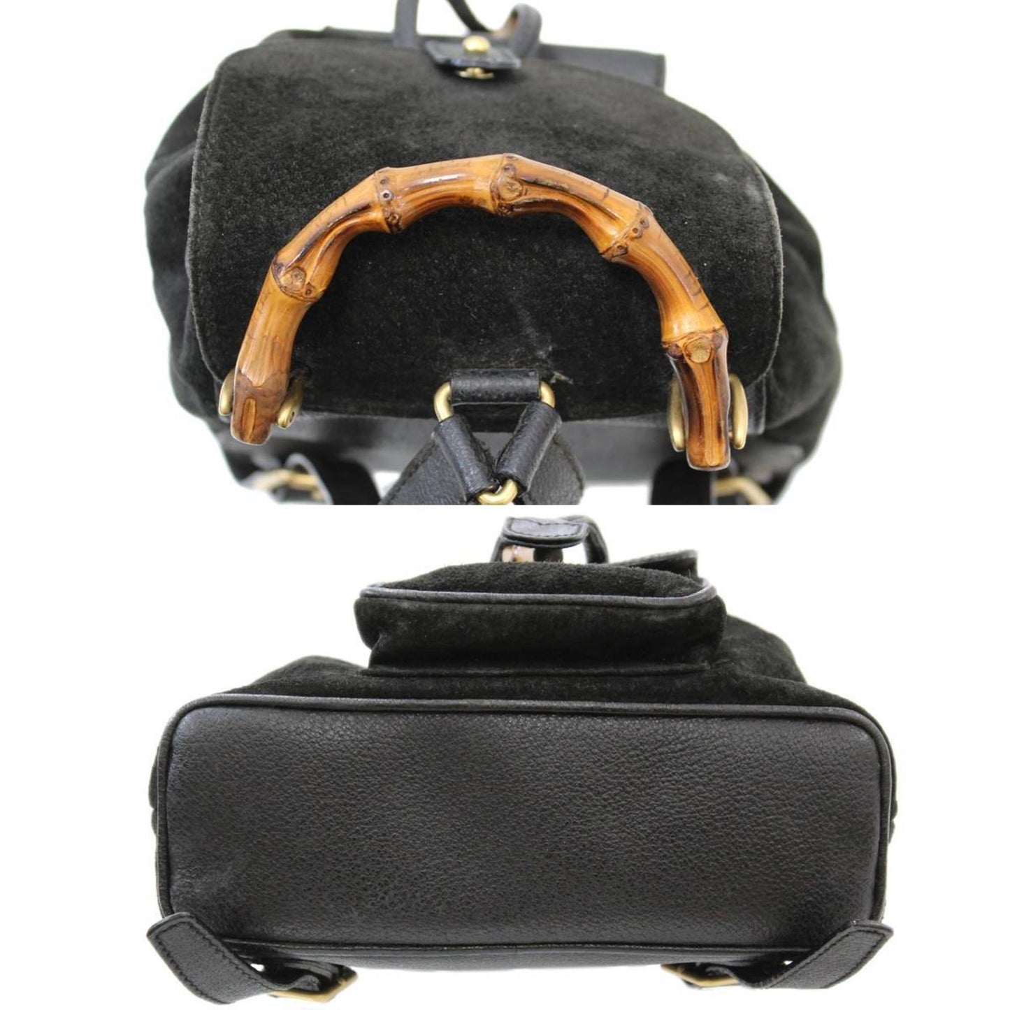 Gucci Bamboo Black Suede Leather Backpack