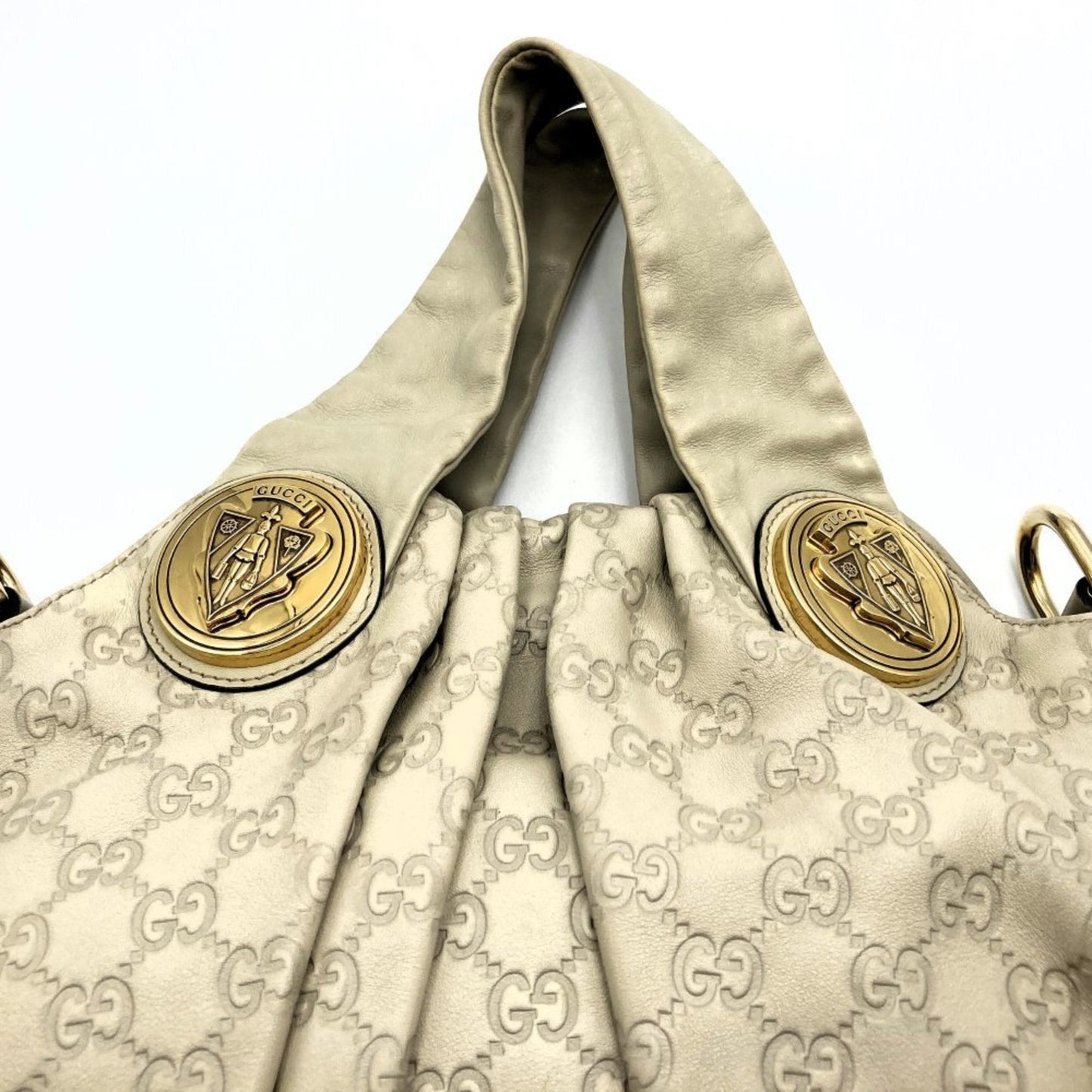 Gucci Beige Ivory Off-White Leather Handbag Tote Bag